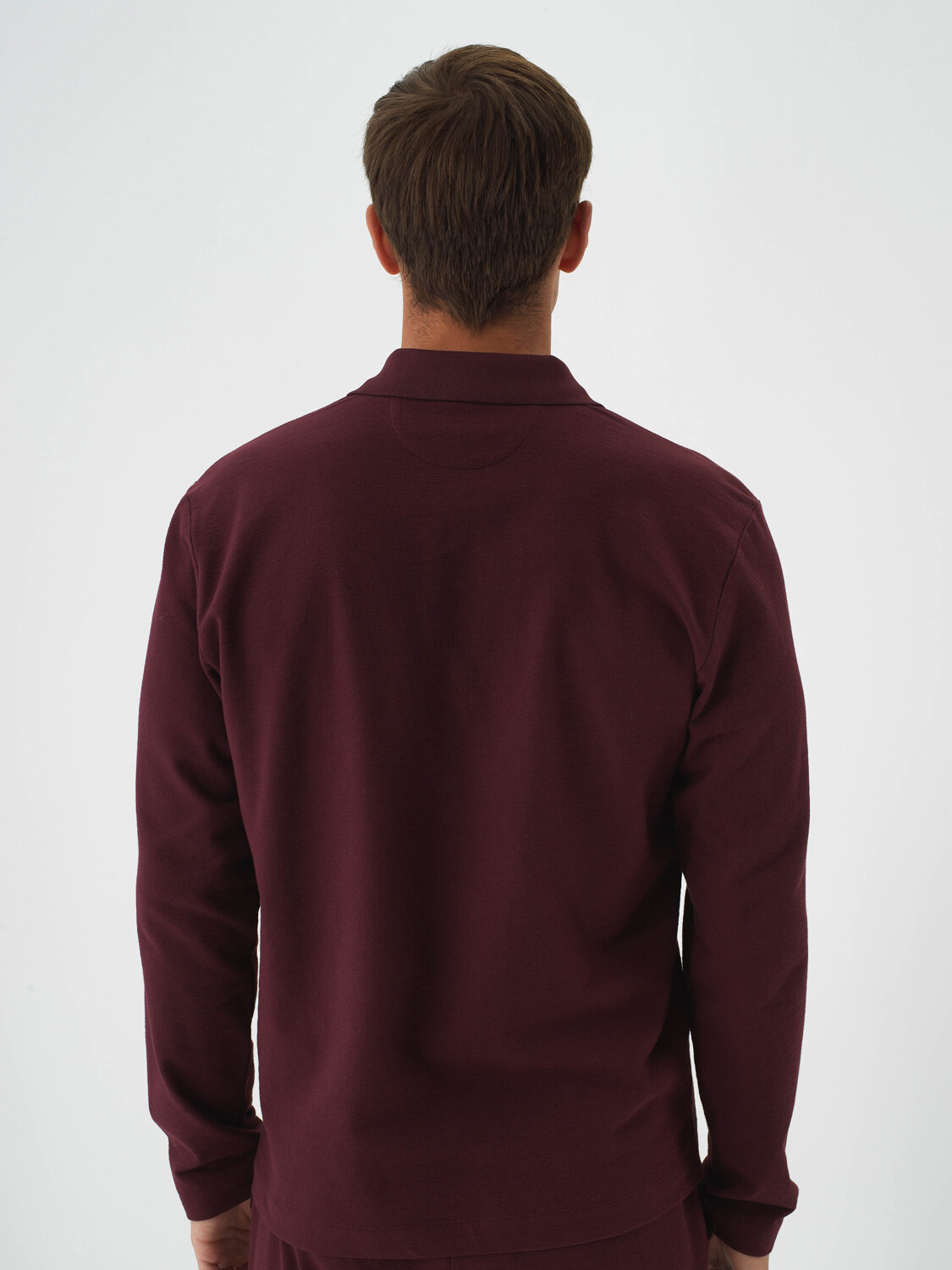 Burgundy Cotton Textured Regular Fit Long Sleeve T-Shirt - Xint