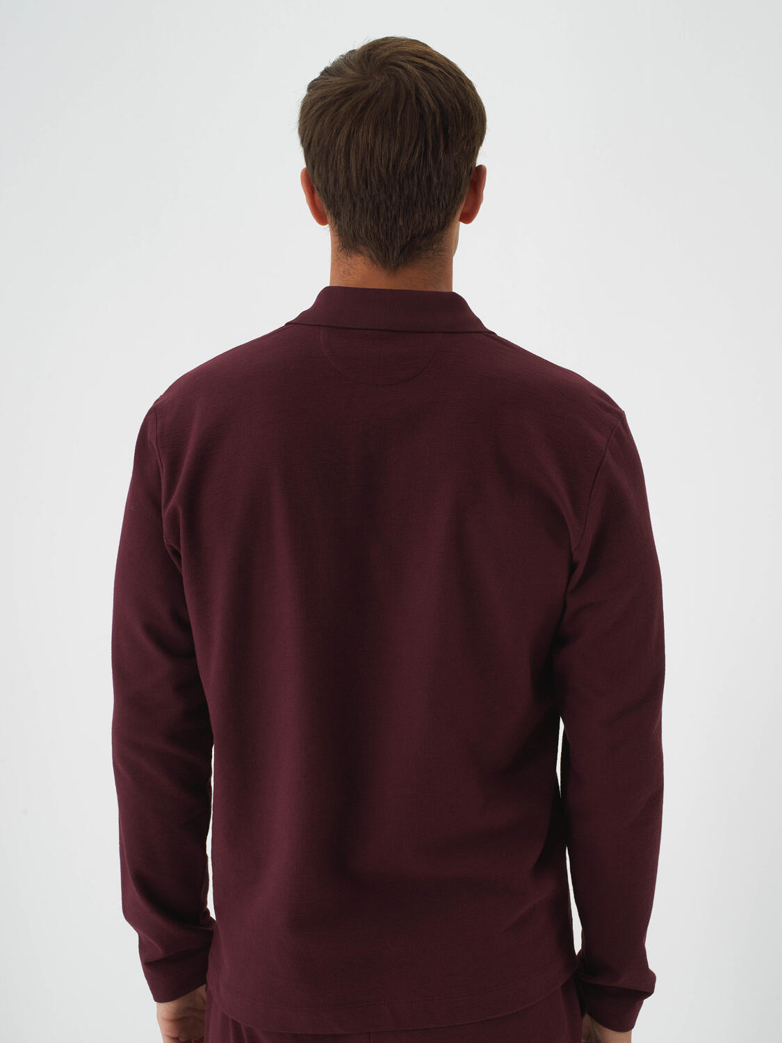 Burgundy Cotton Textured Regular Fit Long Sleeve T-Shirt - 4