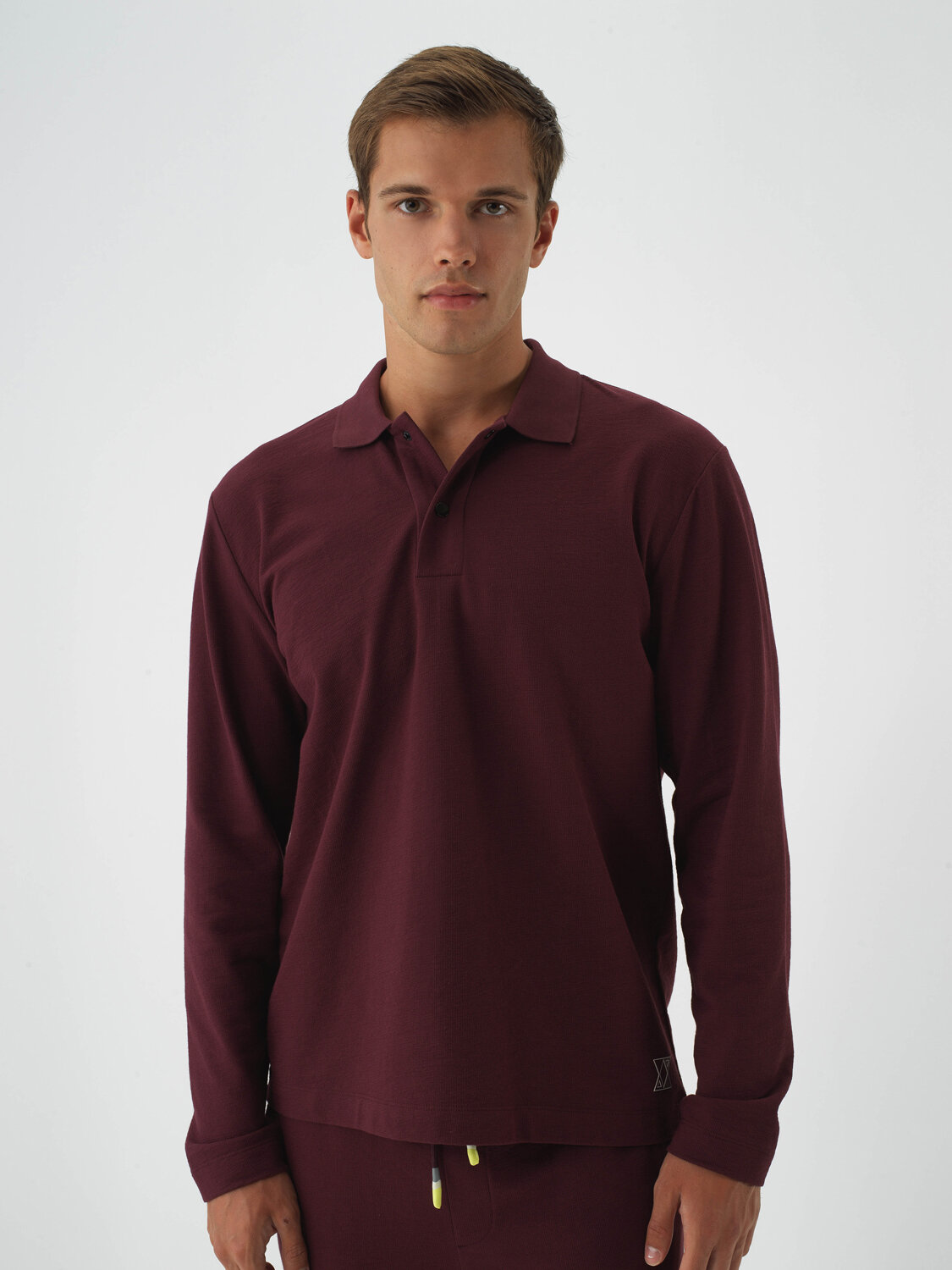 Burgundy Cotton Textured Regular Fit Long Sleeve T-Shirt - Xint
