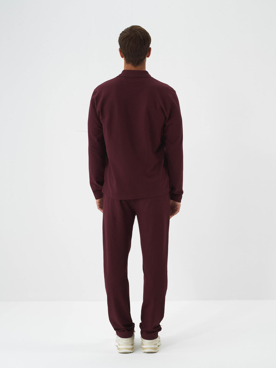 Burgundy Cotton Textured Regular Fit Long Sleeve T-Shirt - 5