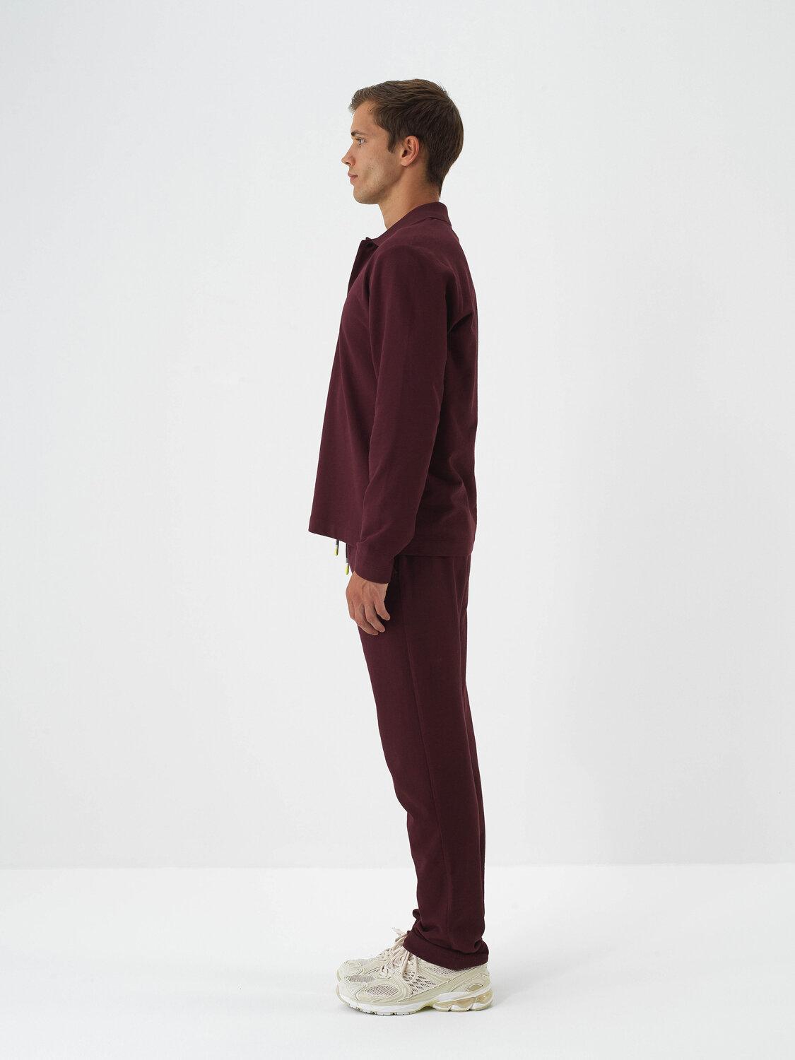 Burgundy Cotton Textured Regular Fit Long Sleeve T-Shirt - Xint