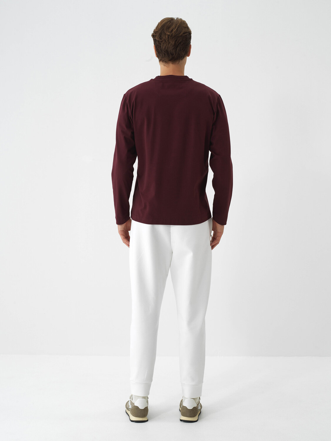 Burgundy Cotton Textured Regular Fit Long Sleeve T-Shirt - Xint