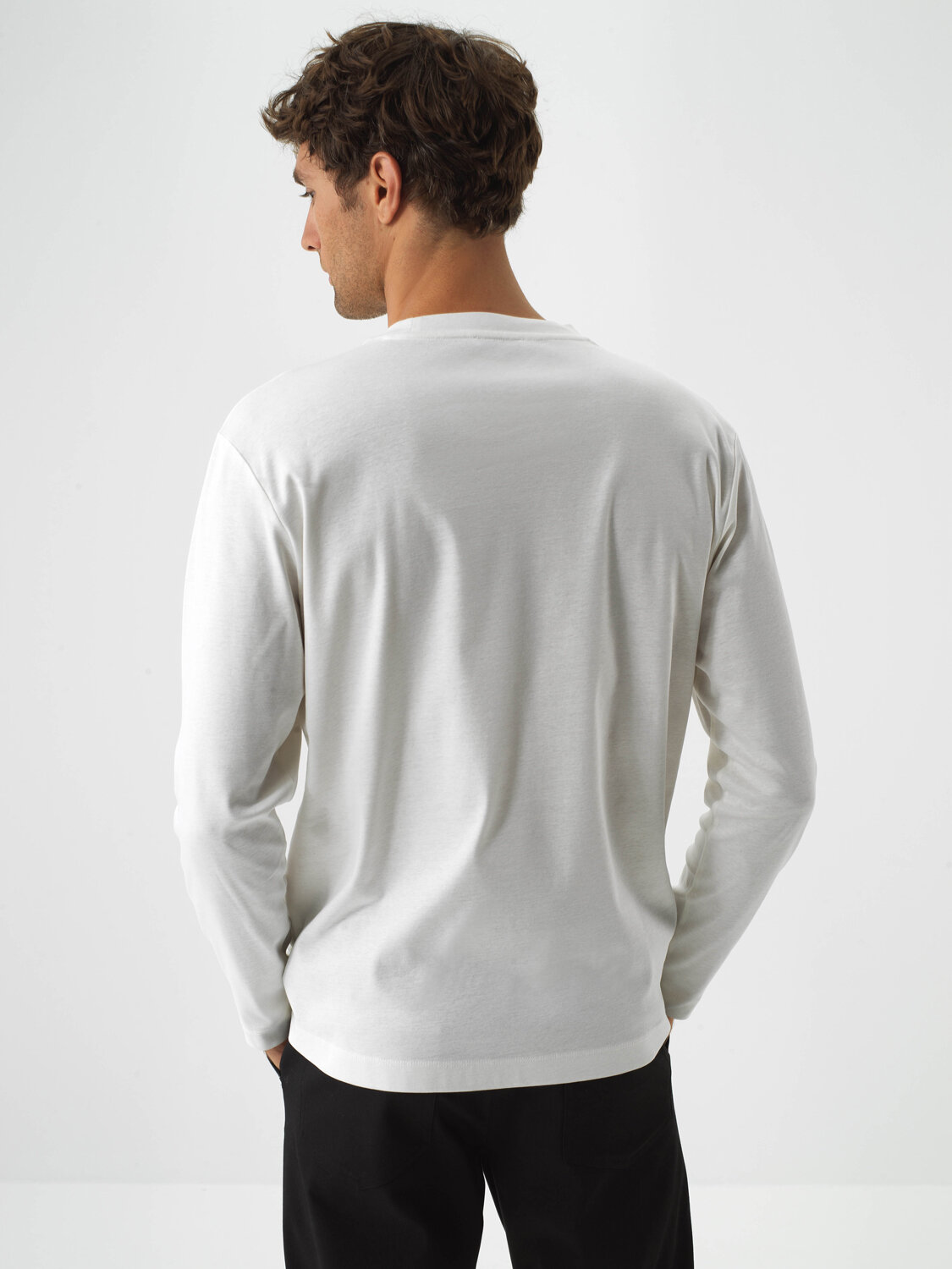 Ecru Luxury Mercerized Textured Regular Fit Long Sleeve T-Shirt - Xint