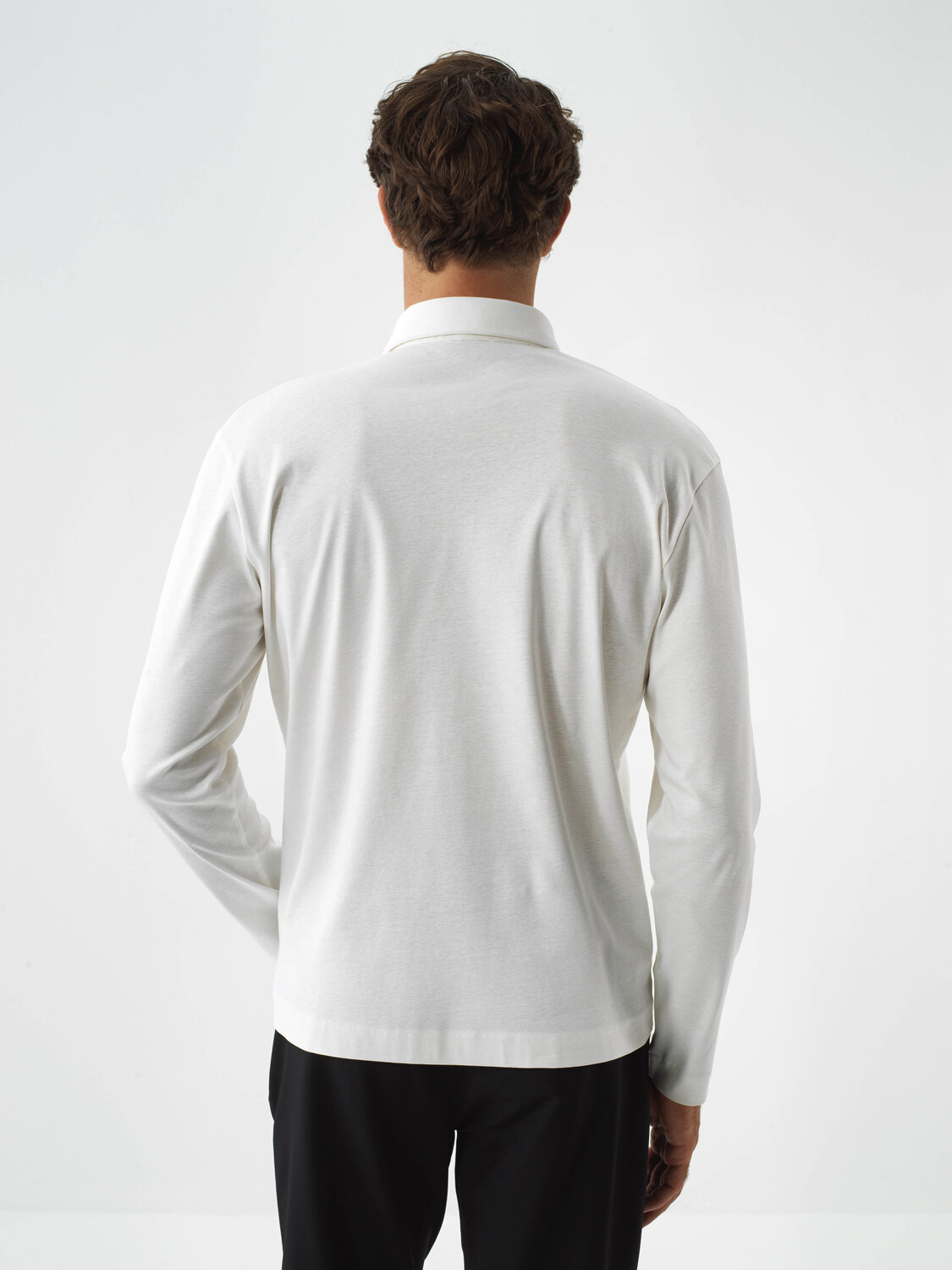 Ecru Luxury Mercerized Textured Regular Fit Long Sleeve T-Shirt - Xint