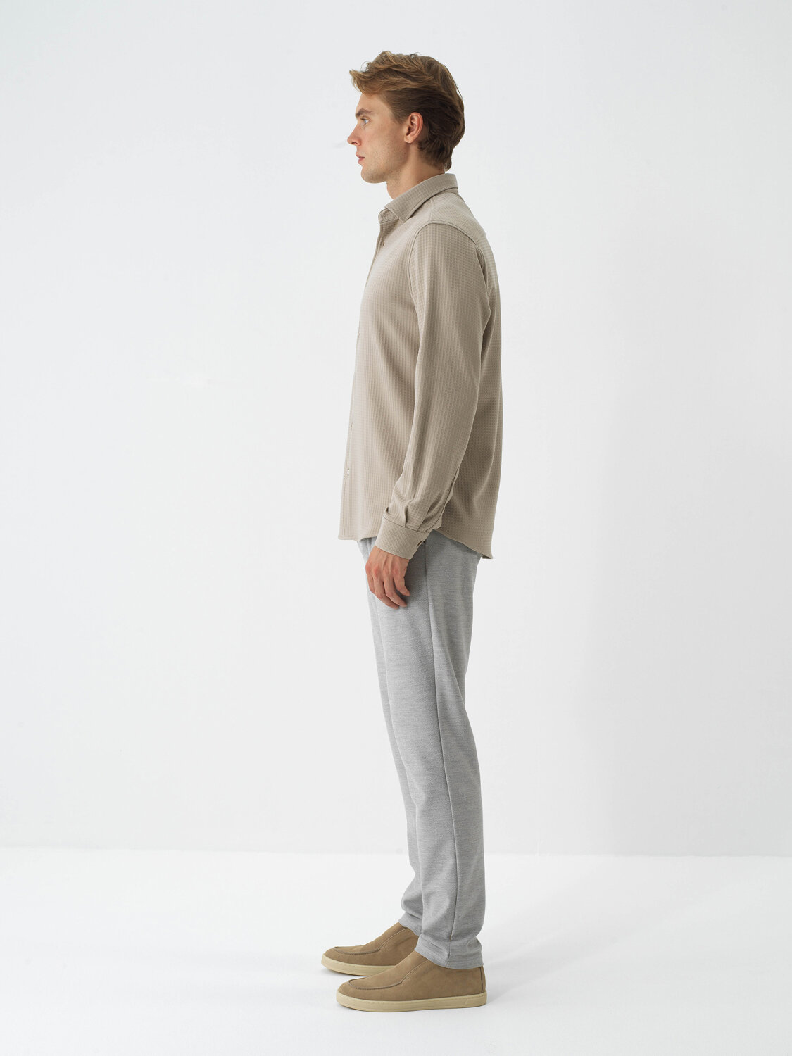 Beige Flexible Textured Regular Fit Shirt - Xint