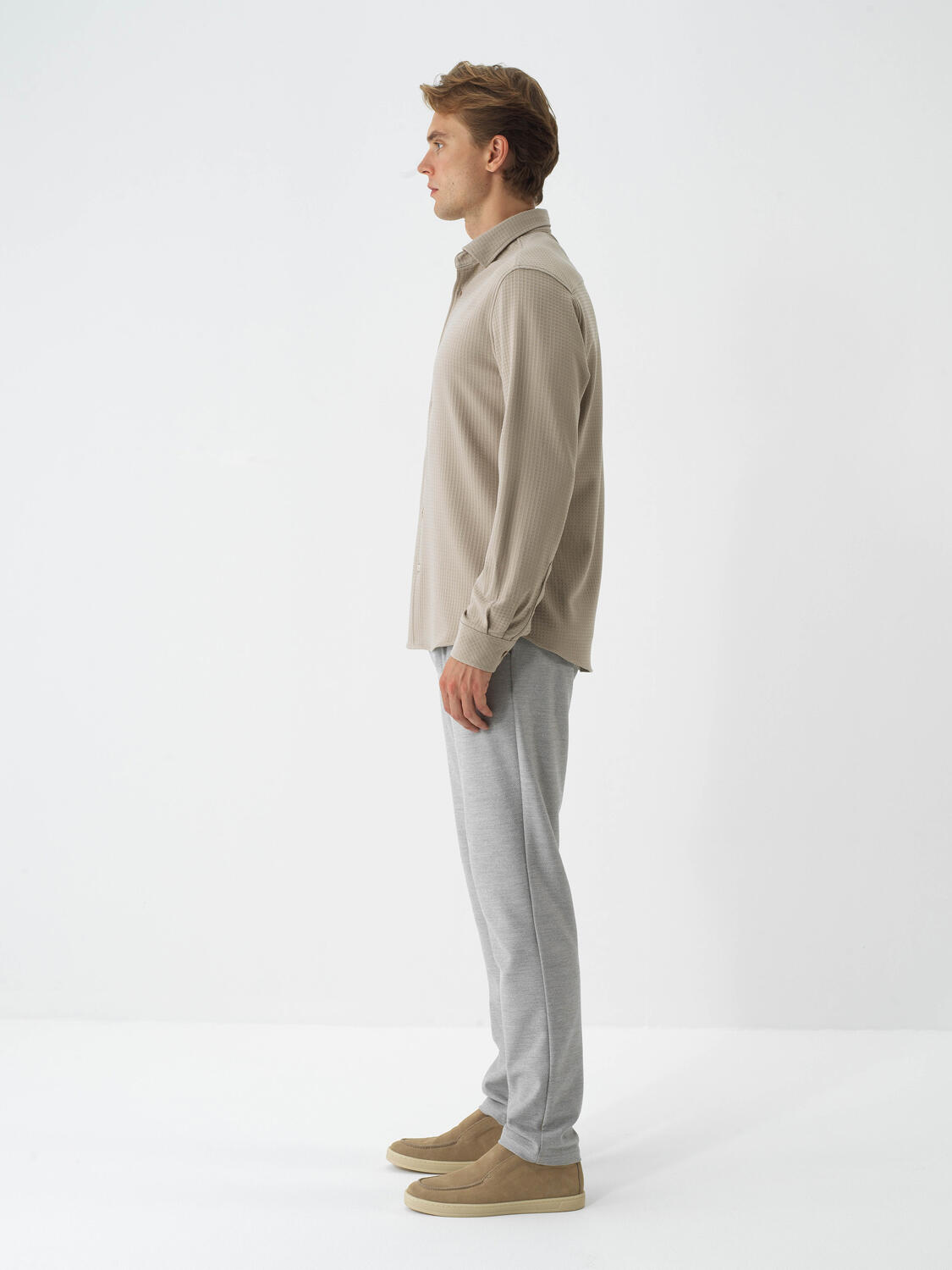 Beige Flexible Textured Regular Fit Shirt - 3