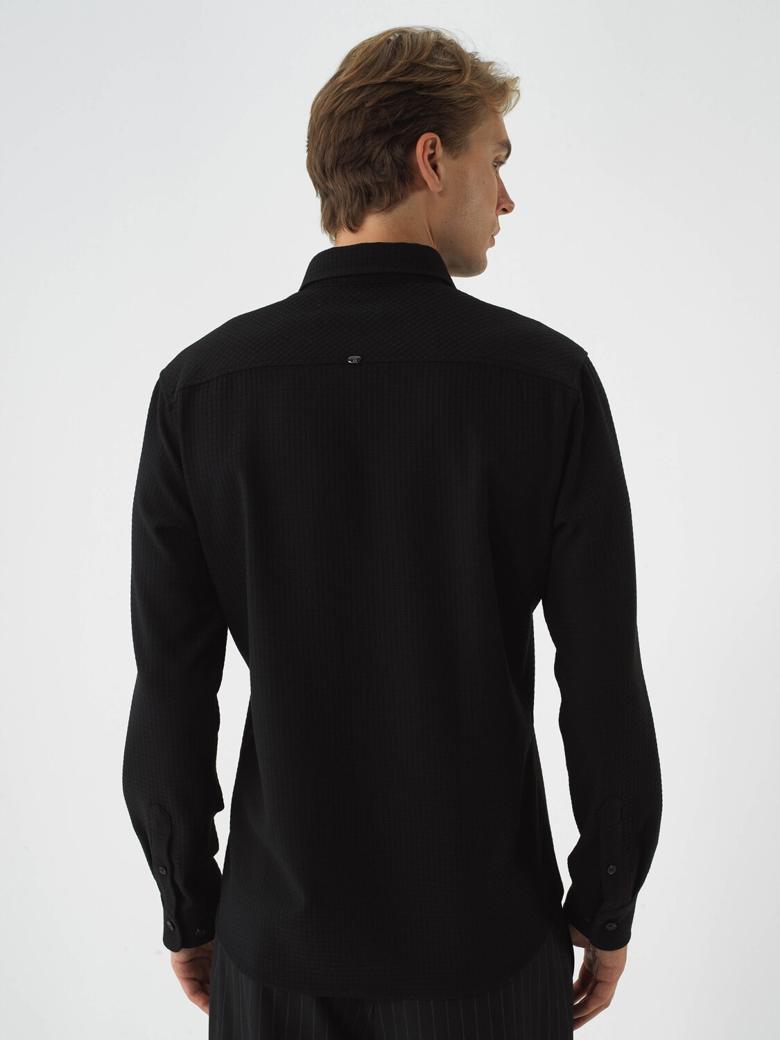 Black Flexible Textured Regular Fit Shirt - Xint