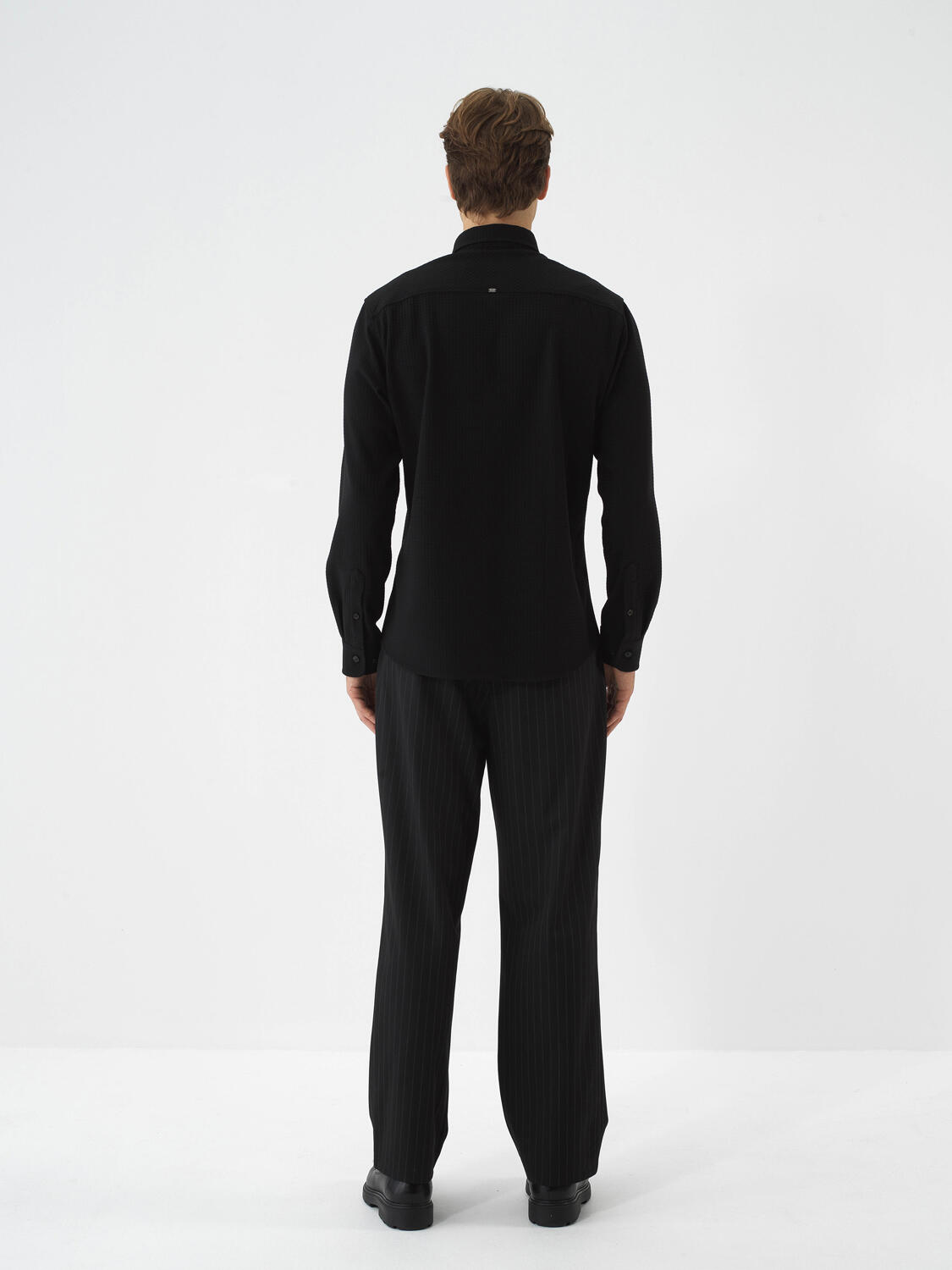 Black Flexible Textured Regular Fit Shirt - 5