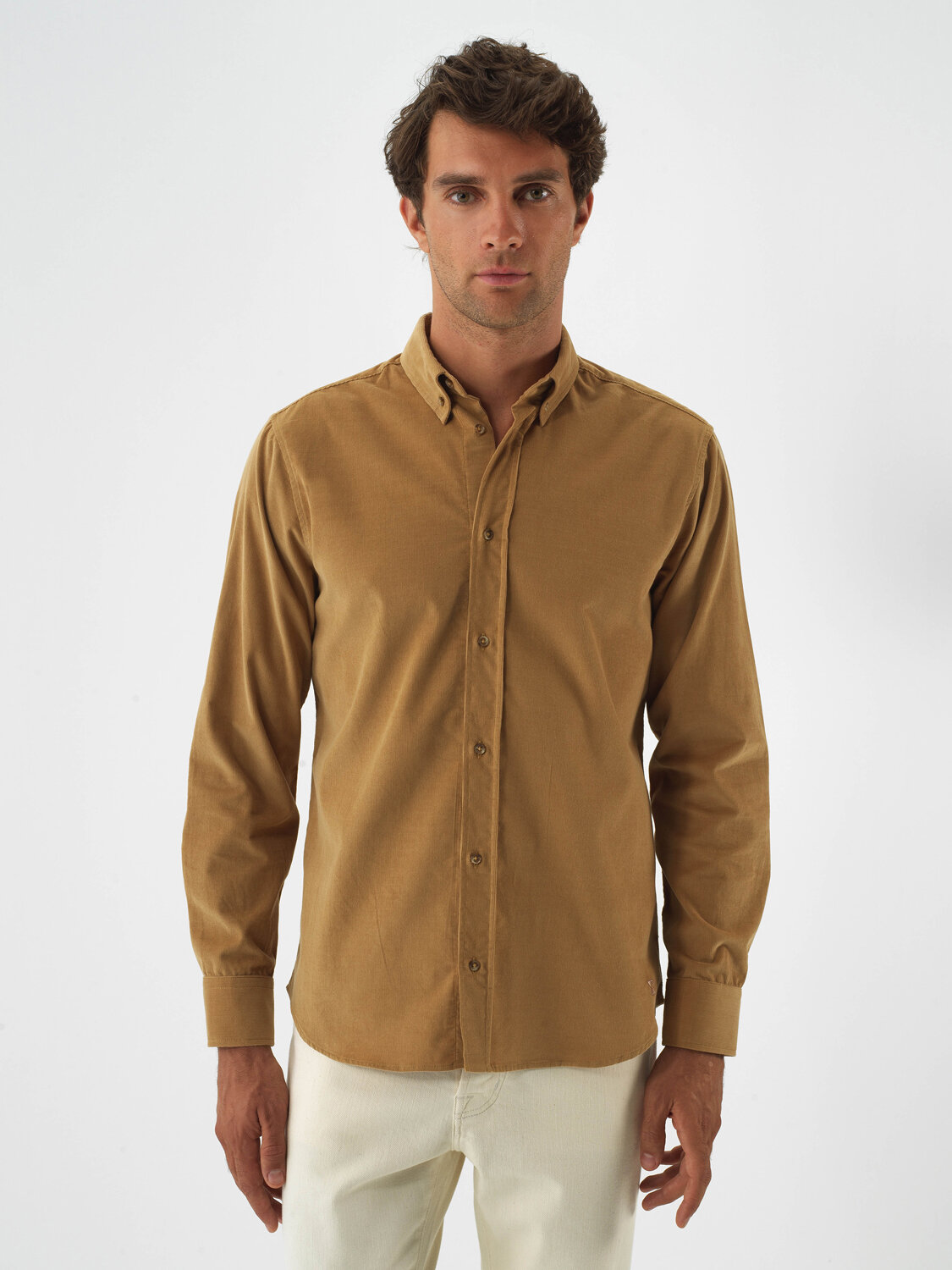 Camel Luxury Textured Soft Velvet Regular Fit Shirt - Xint