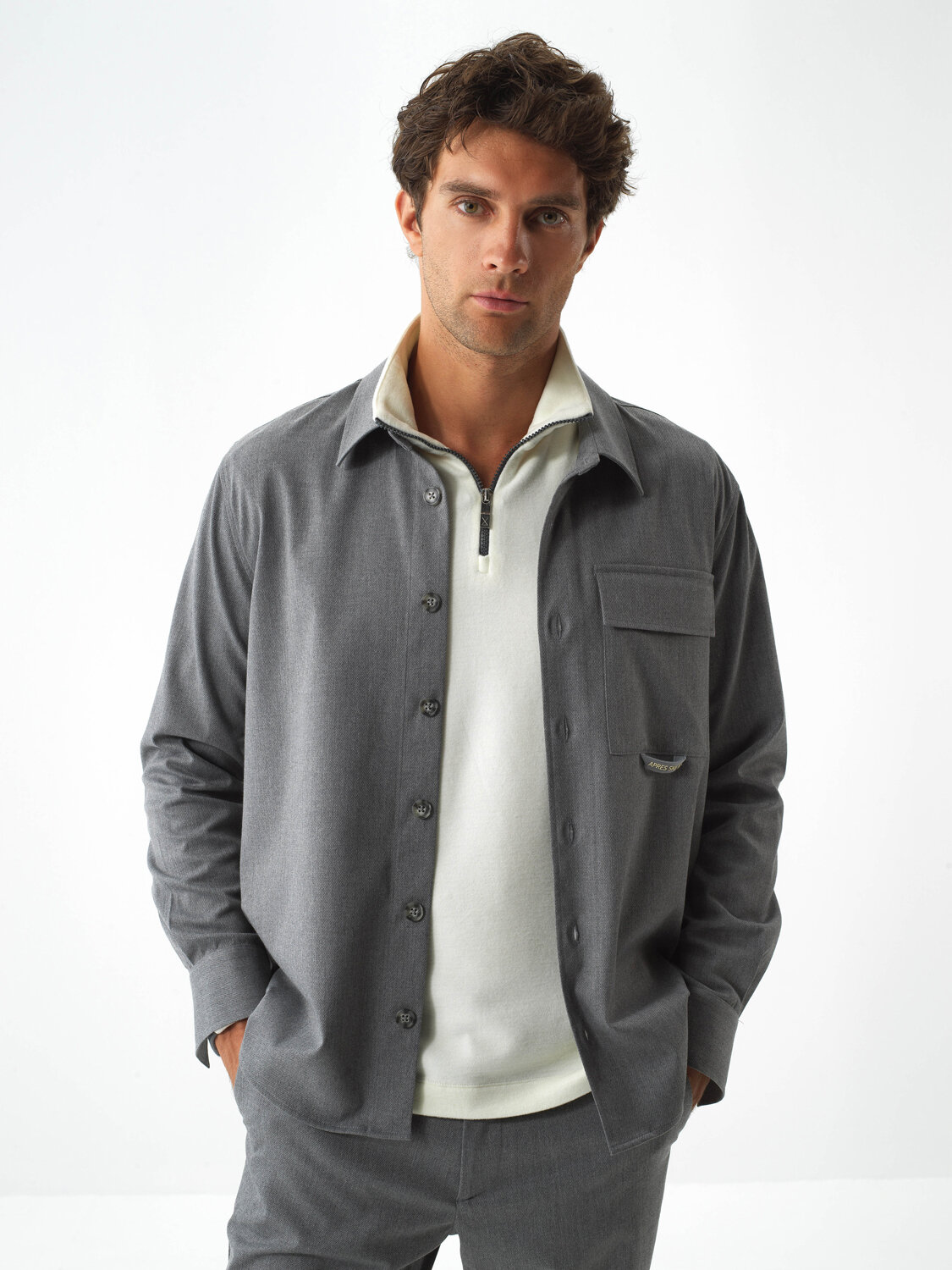 Grey Flexible Textured Regular Fit Shirt Jacket - Xint