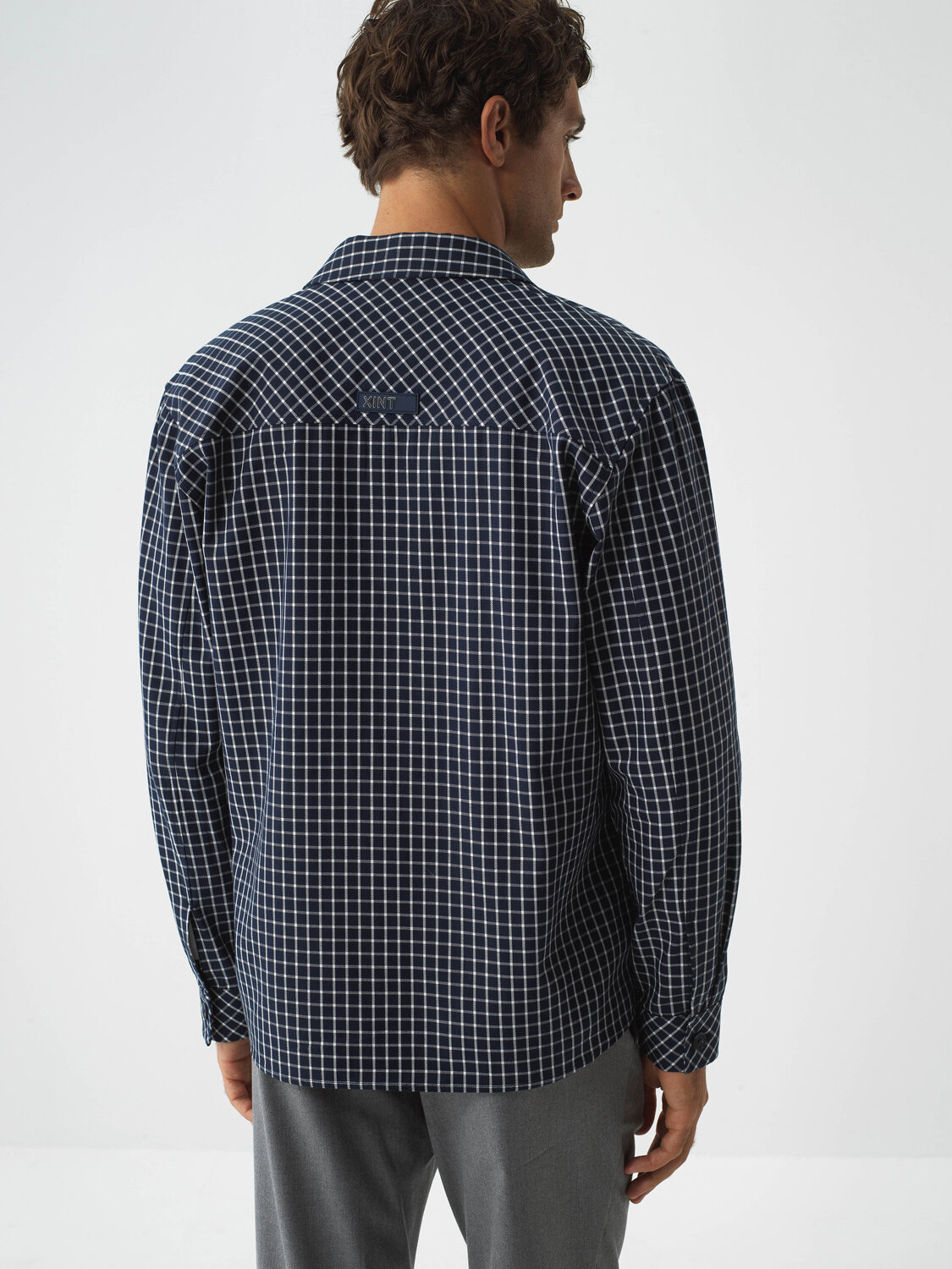 Navy Blue Modern Plaid Regular Fit Shirt Jacket - Xint