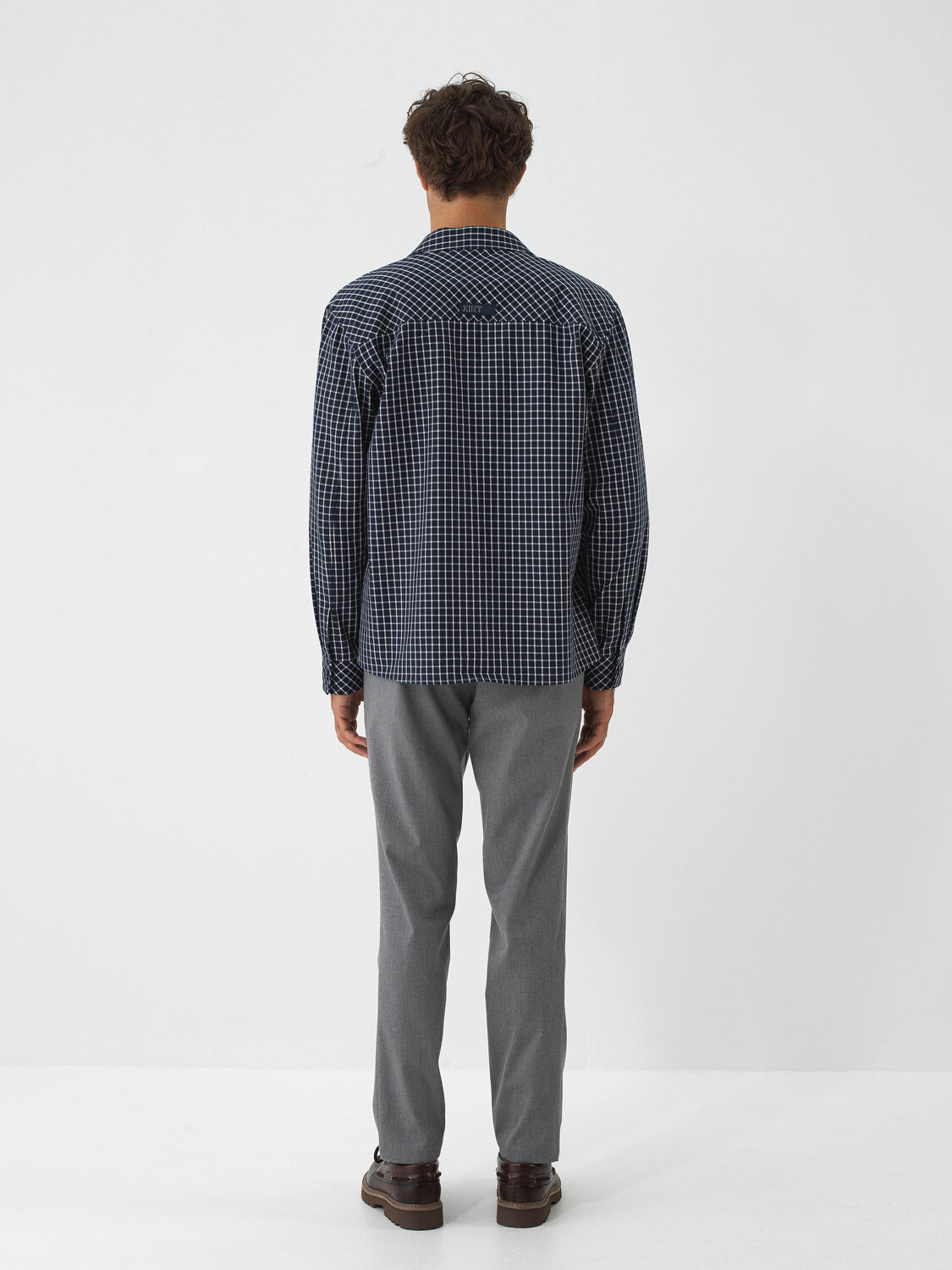 Navy Blue Modern Plaid Regular Fit Shirt Jacket - Xint