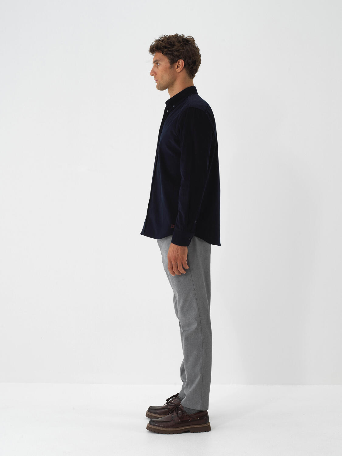 Navy Blue Luxury Textured Soft Velvet Regular Fit Shirt - 3