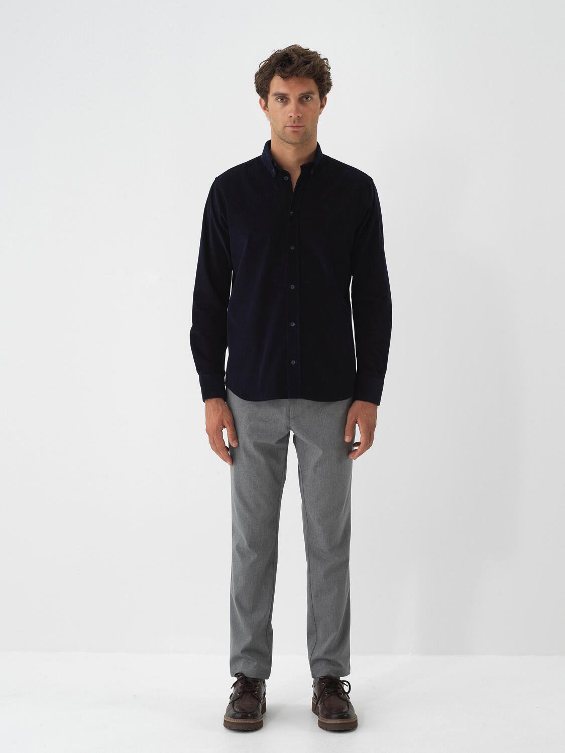 Navy Blue Luxury Textured Soft Velvet Regular Fit Shirt - 2