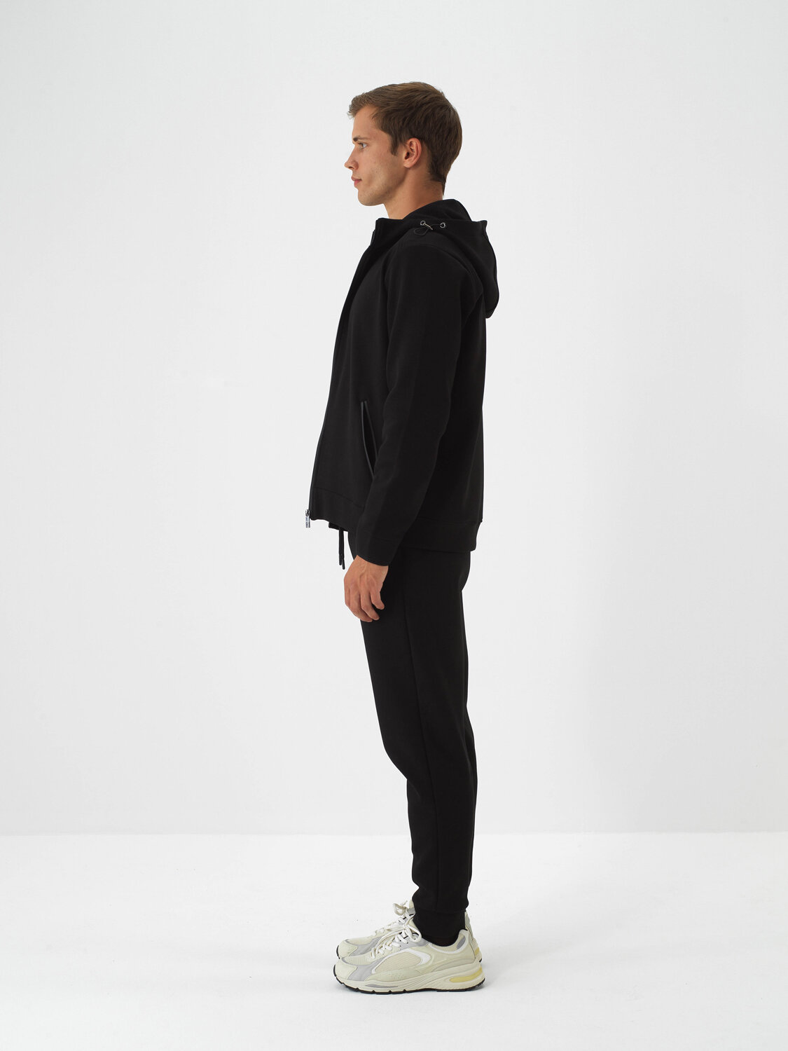 Black Cotton Textured Slim Fit Sweat Trousers - Xint