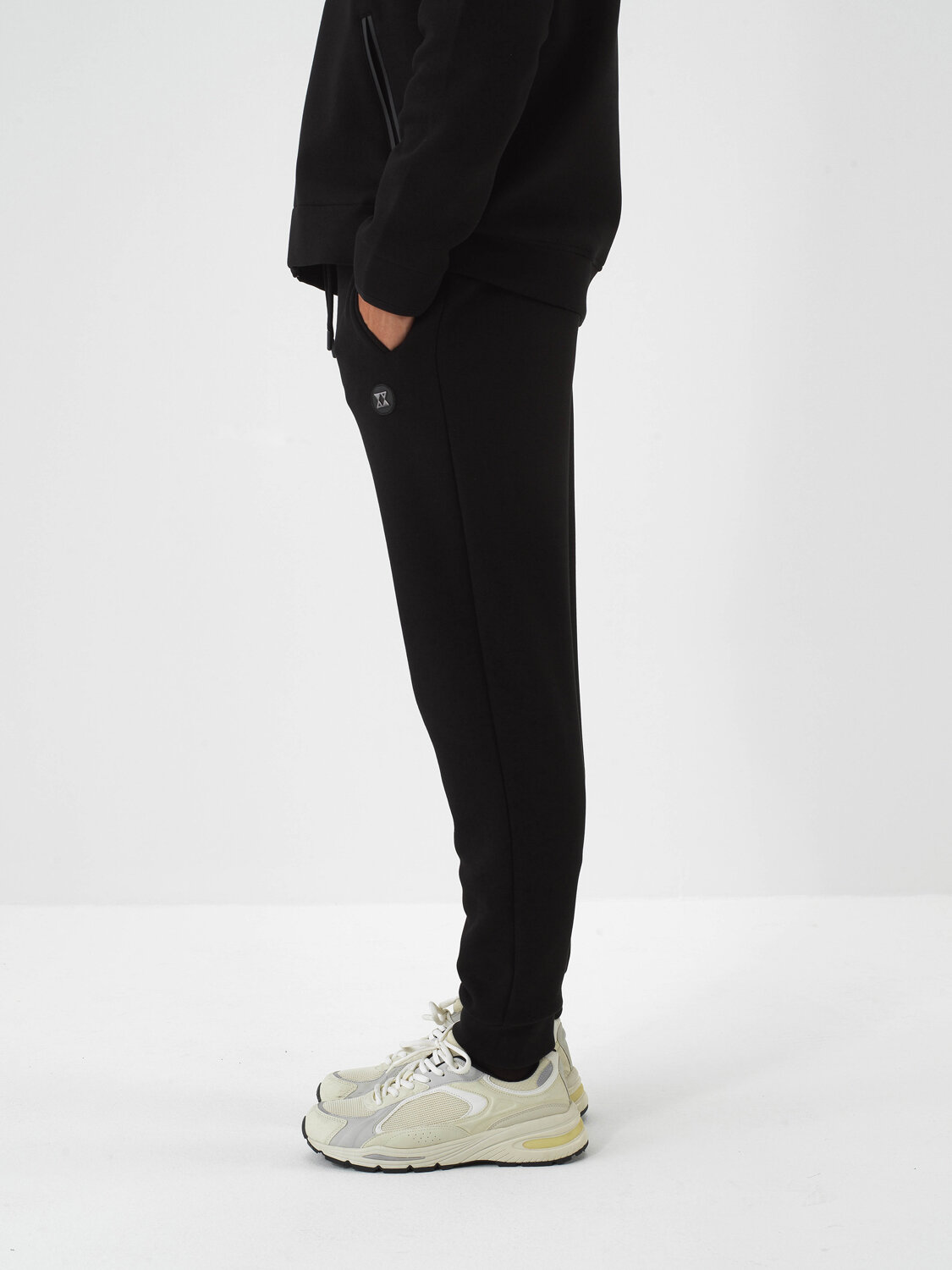 Black Cotton Textured Slim Fit Sweat Trousers - Xint