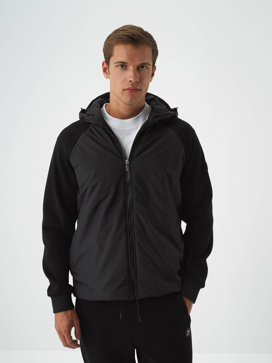 Black Cotton Textured Regular Fit Sweatpants - Xint