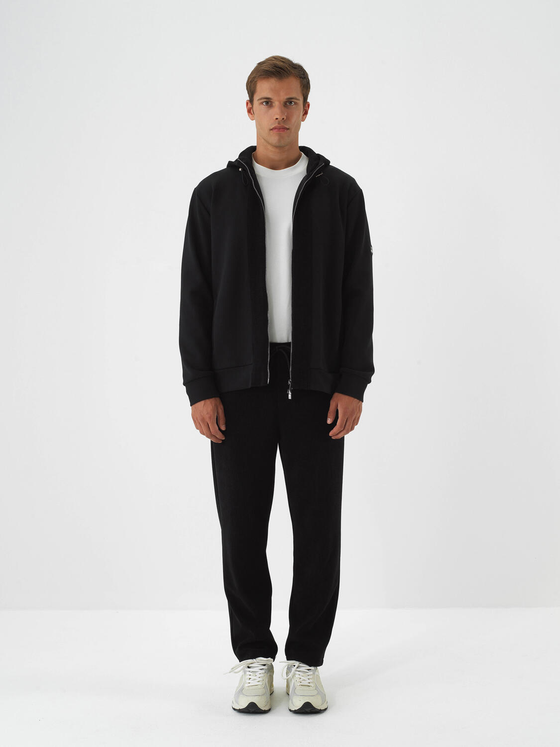 Black Cotton Textured Regular Fit Sweatpants - 2