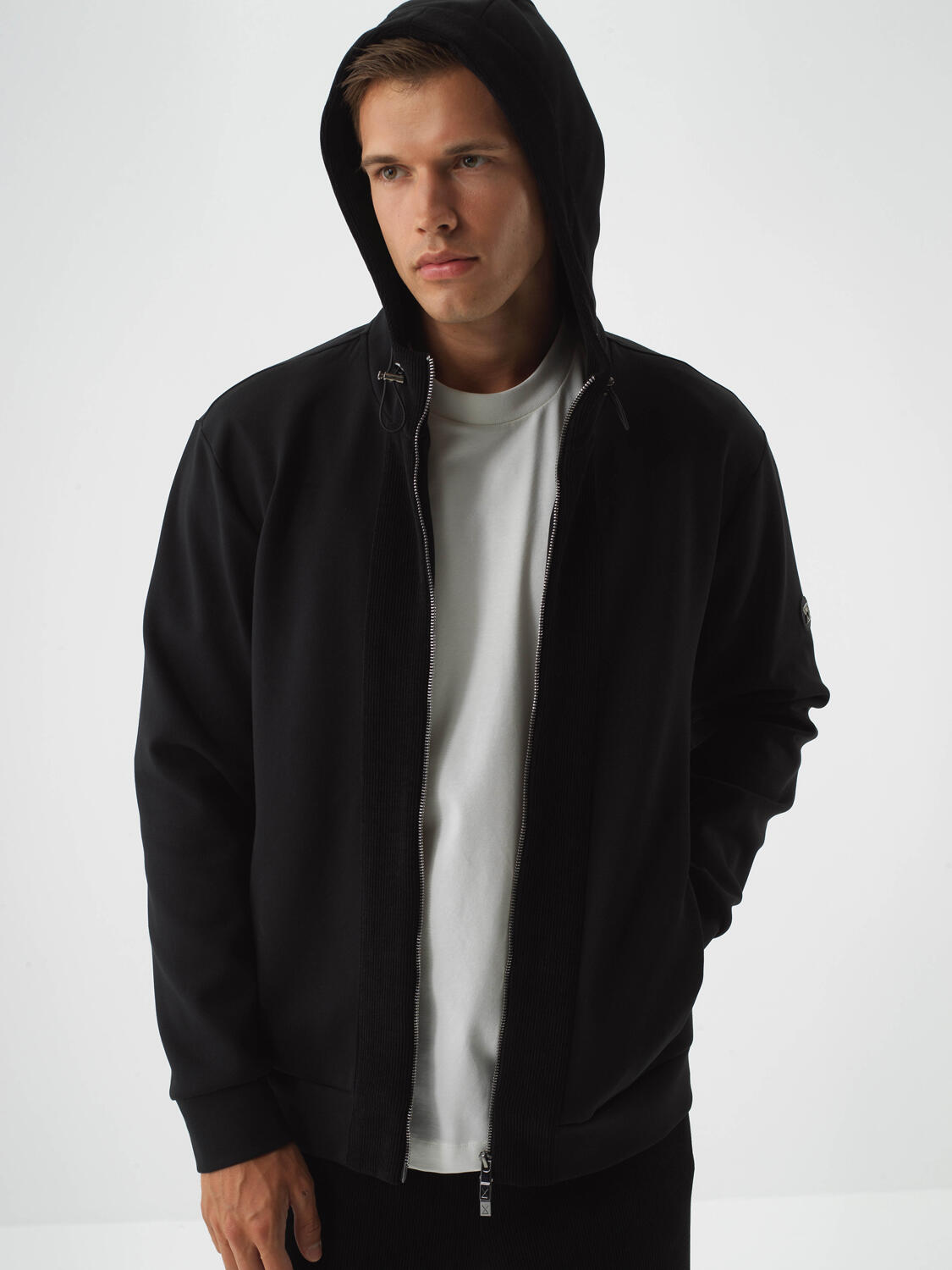 Black Cotton Textured Regular Fit Sweatpants