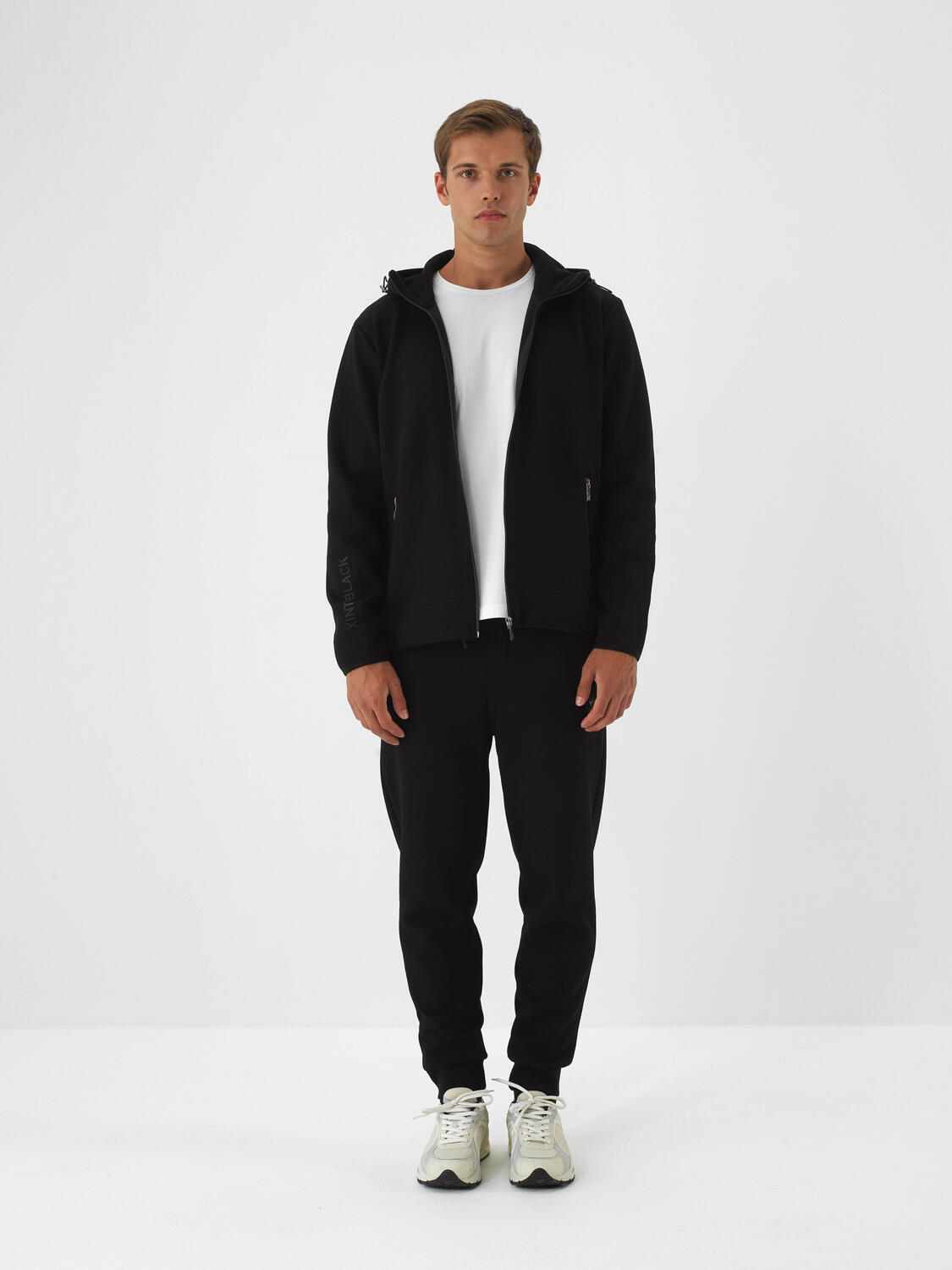 Black Cotton Textured Regular Fit Sweatpants - 2