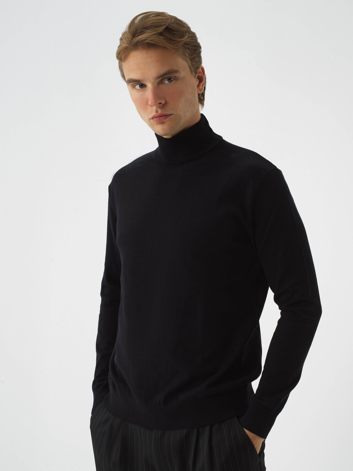Black Cotton Textured Regular Fit Sweater - Xint
