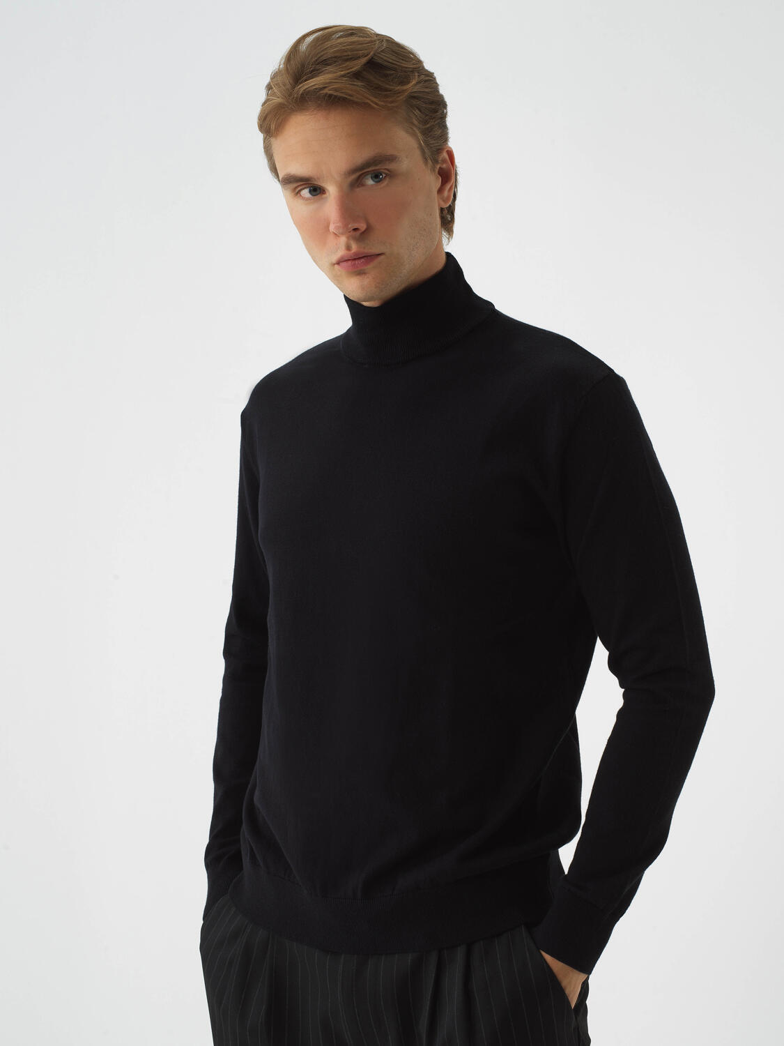 Black Cotton Textured Regular Fit Sweater