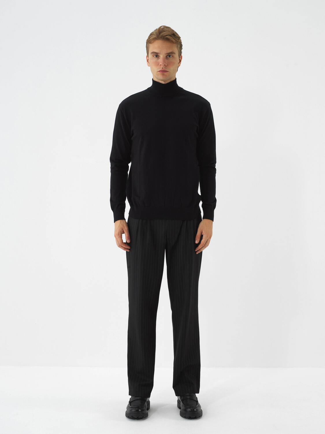 Black Cotton Textured Regular Fit Sweater - 2