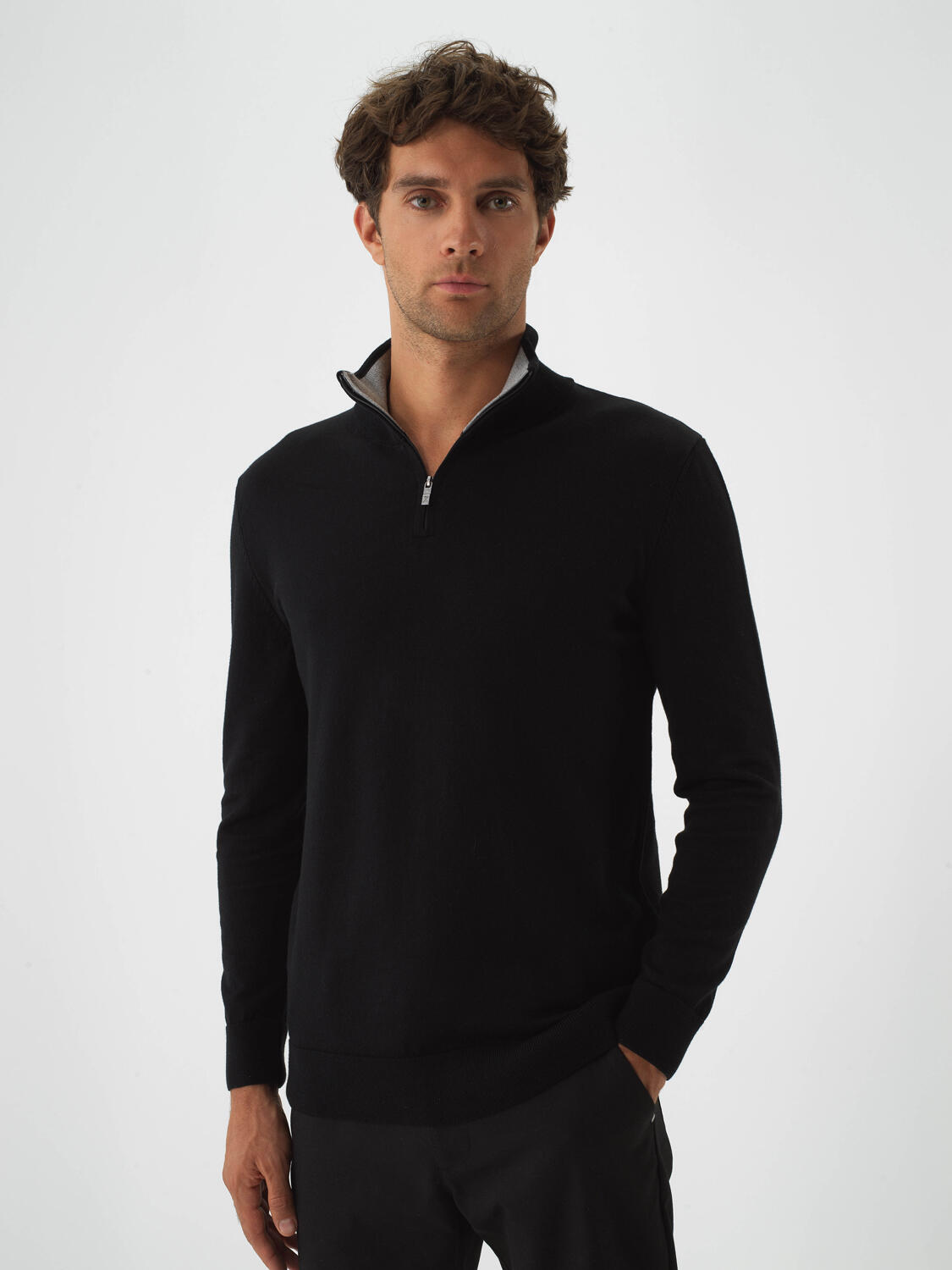Black Cotton Textured Regular Fit Sweater