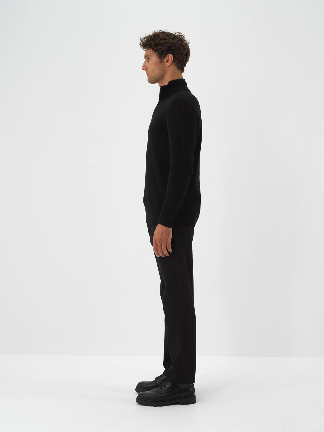 Black Cotton Textured Regular Fit Sweater - 3