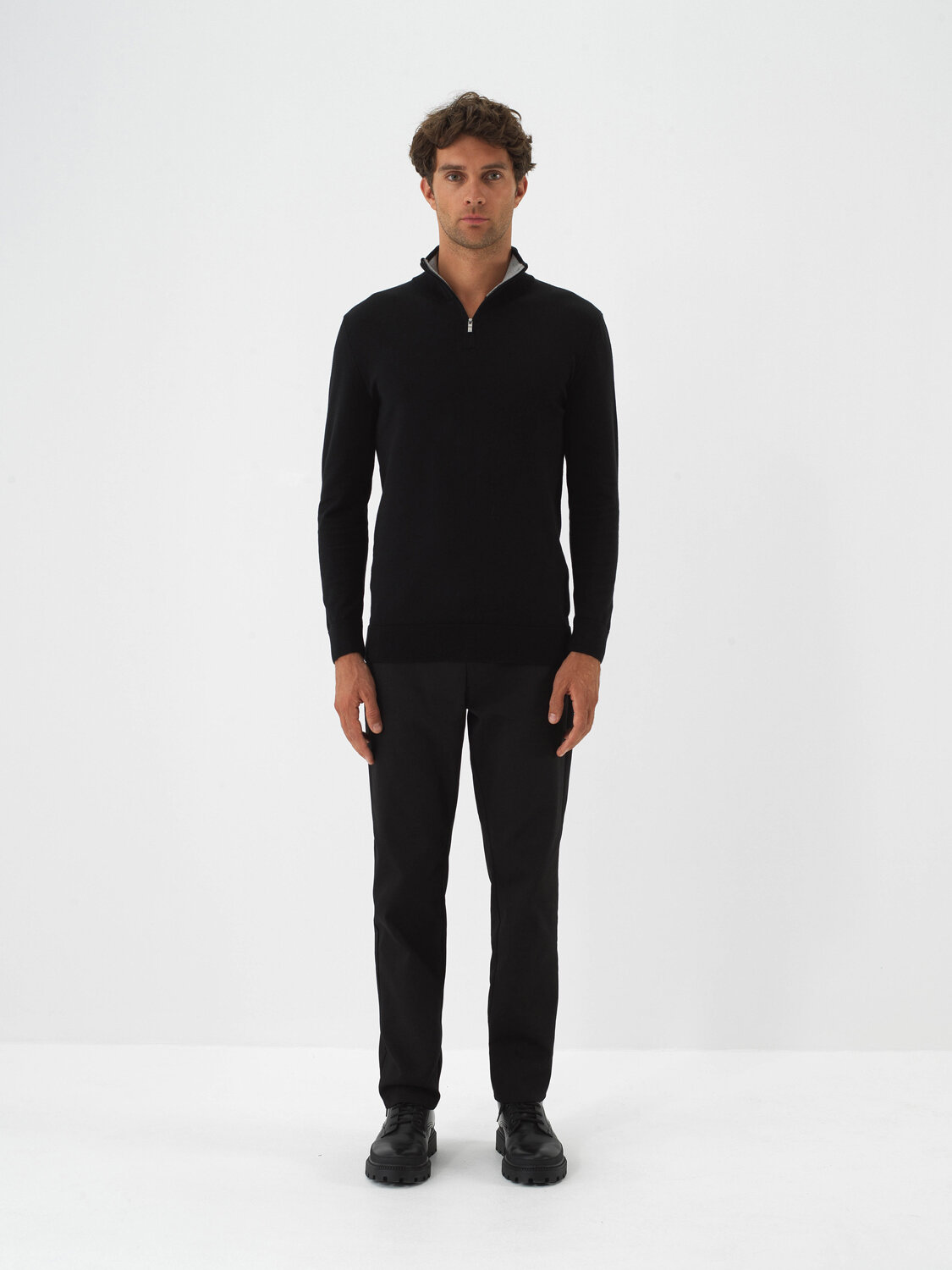 Black Cotton Textured Regular Fit Sweater - Xint