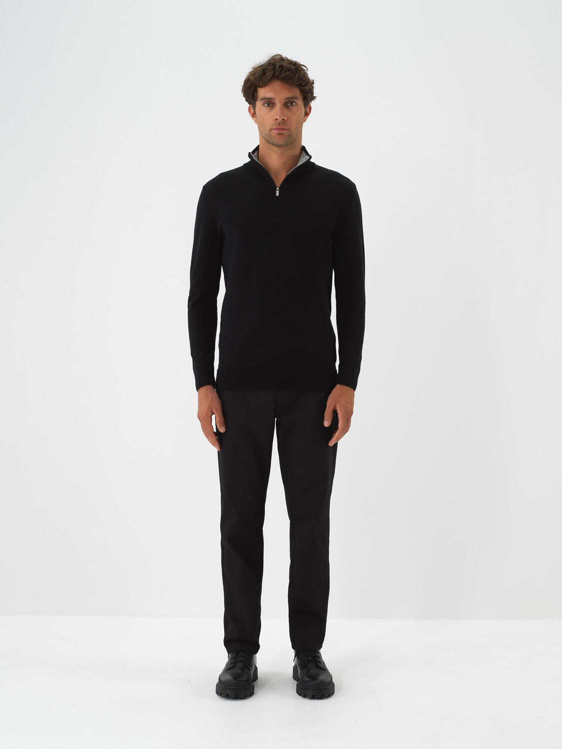 Black Cotton Textured Regular Fit Sweater - 2