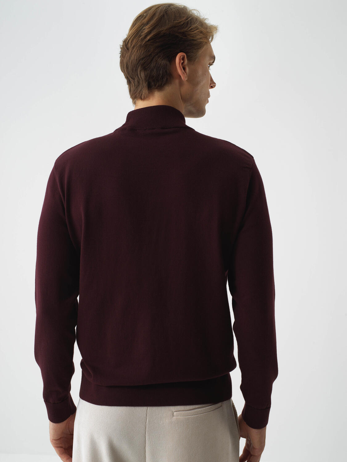 Burgundy Cotton Textured Regular Fit Sweater - 4