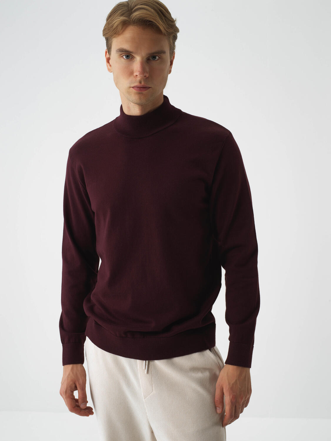 Burgundy Cotton Textured Regular Fit Sweater