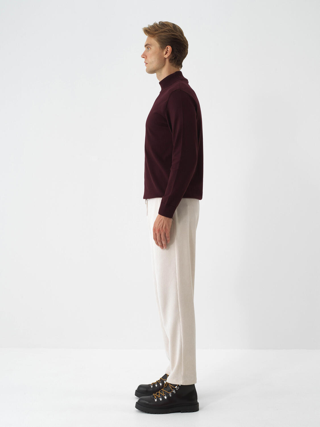 Burgundy Cotton Textured Regular Fit Sweater - 3