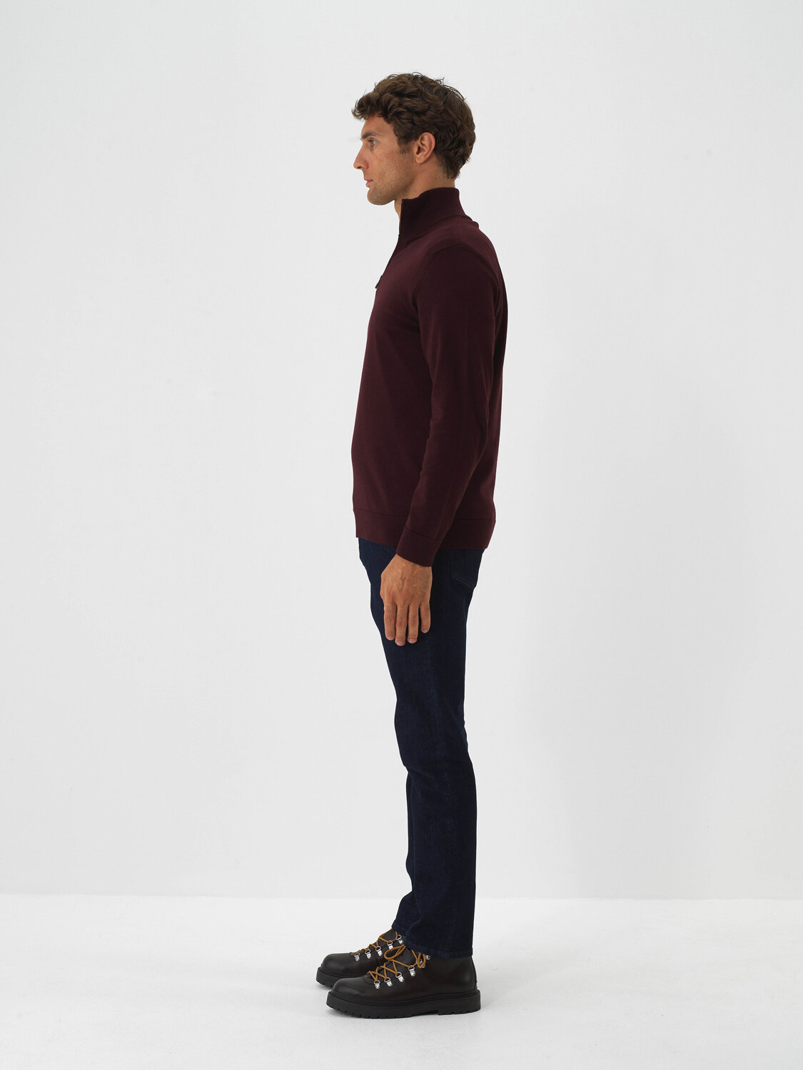 Burgundy Cotton Textured Regular Fit Sweater - Xint
