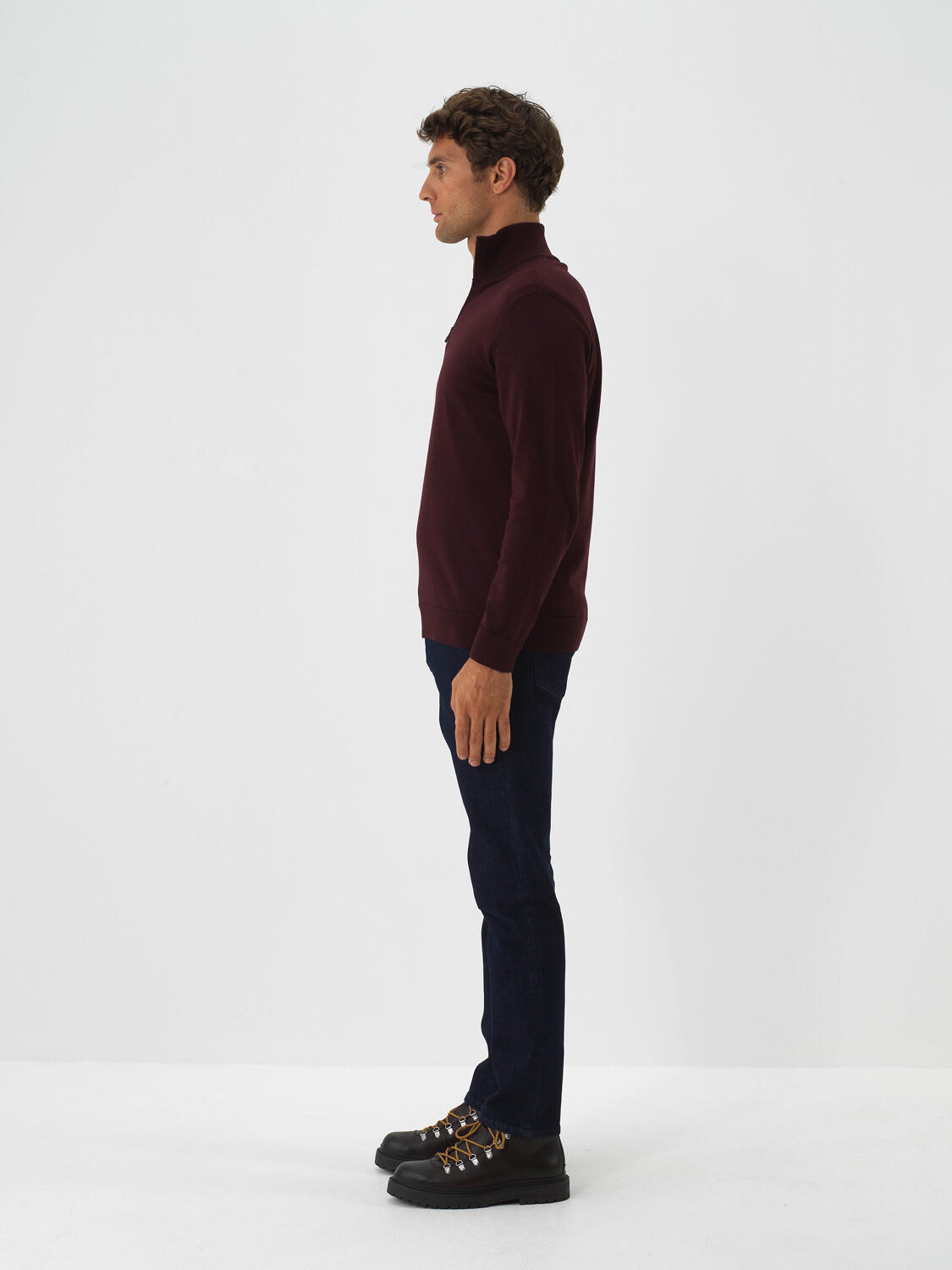 Burgundy Cotton Textured Regular Fit Sweater - 3