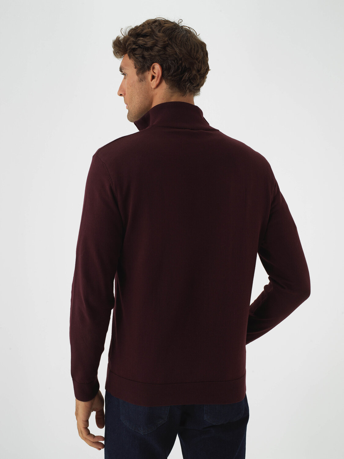 Burgundy Cotton Textured Regular Fit Sweater - Xint