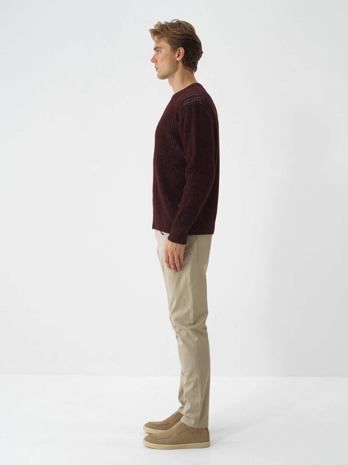 Claret Red Soft Texture Regular Fit Sweater - Xint
