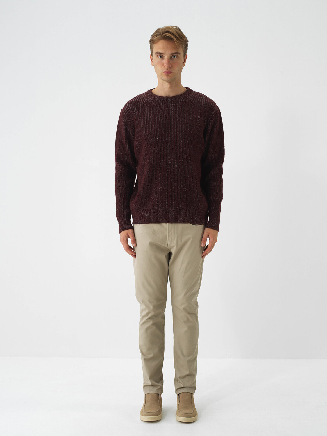 Claret Red Soft Texture Regular Fit Sweater - Xint