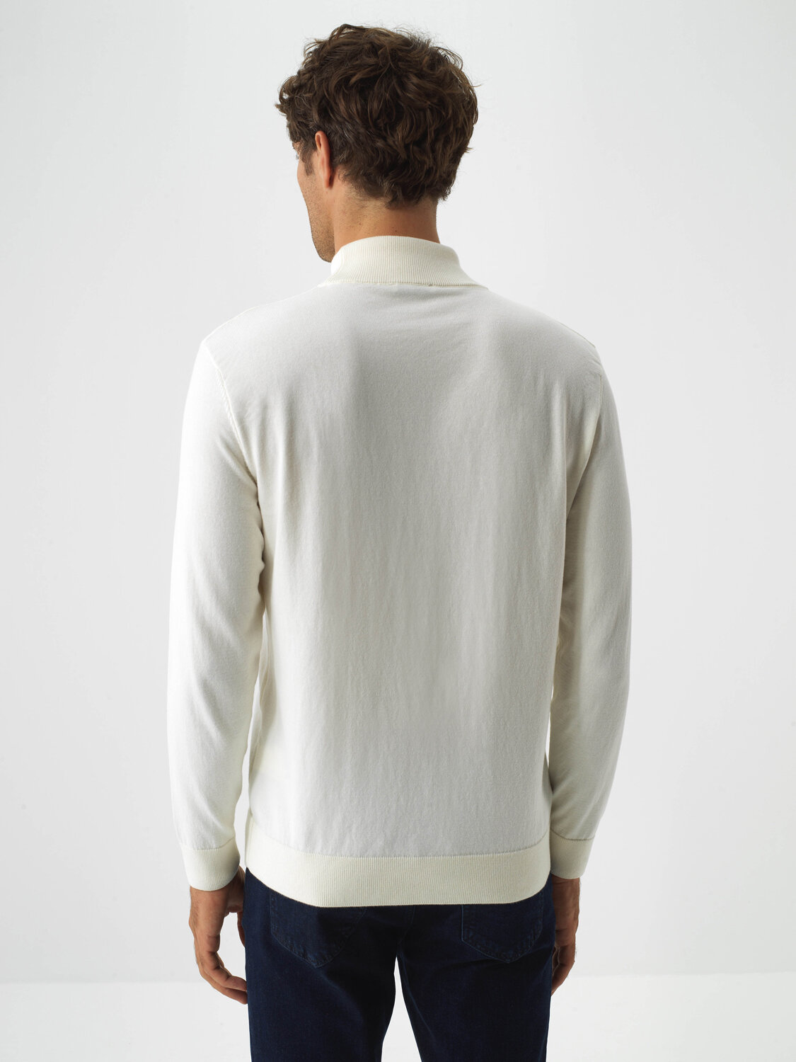 Ecru Cotton Textured Regular Fit Sweater - Xint