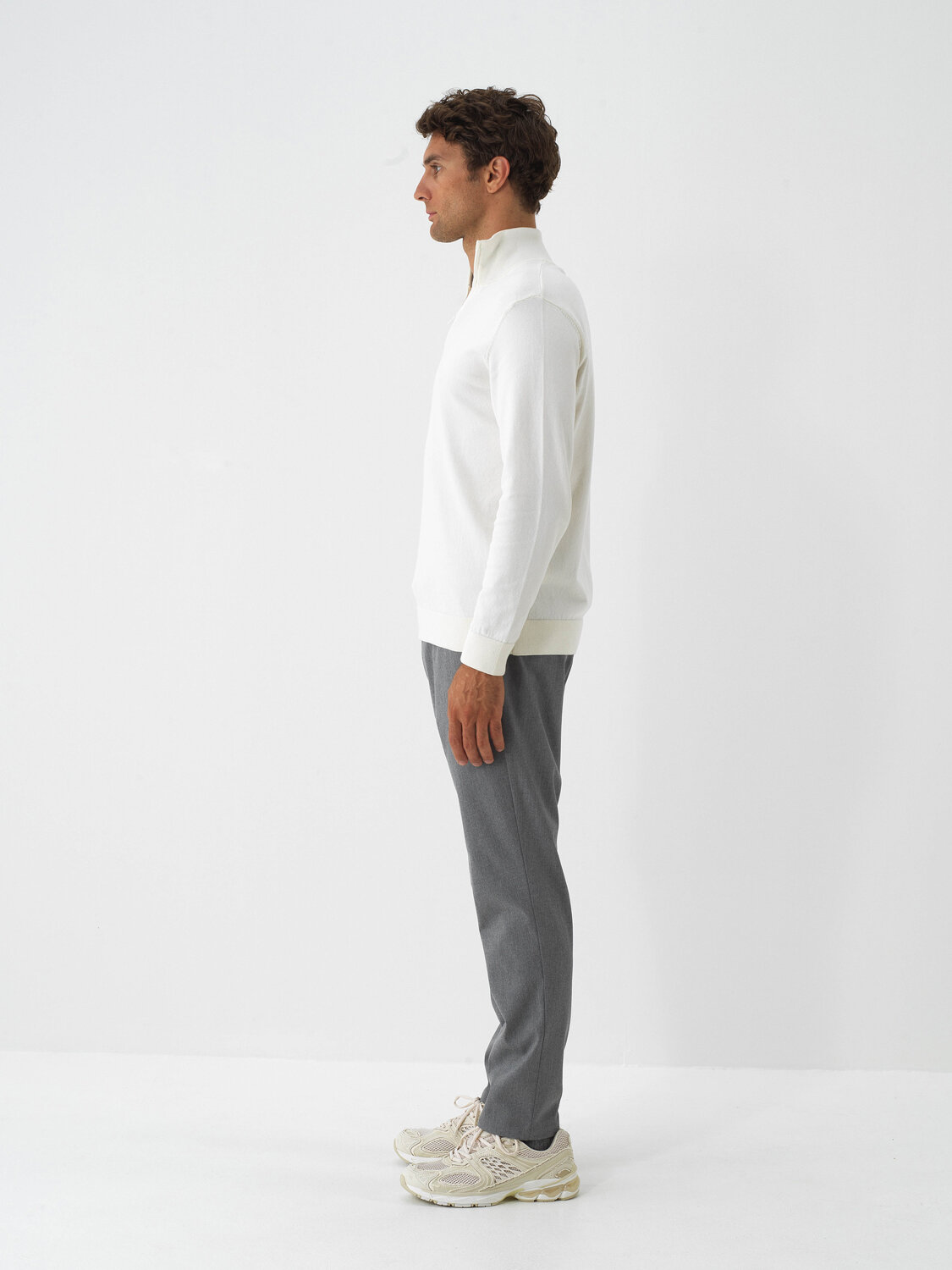 Ecru Cotton Textured Regular Fit Sweater - Xint