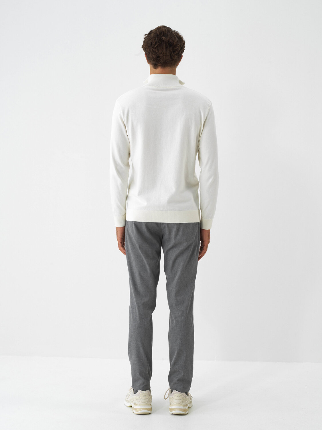 Ecru Cotton Textured Regular Fit Sweater - Xint