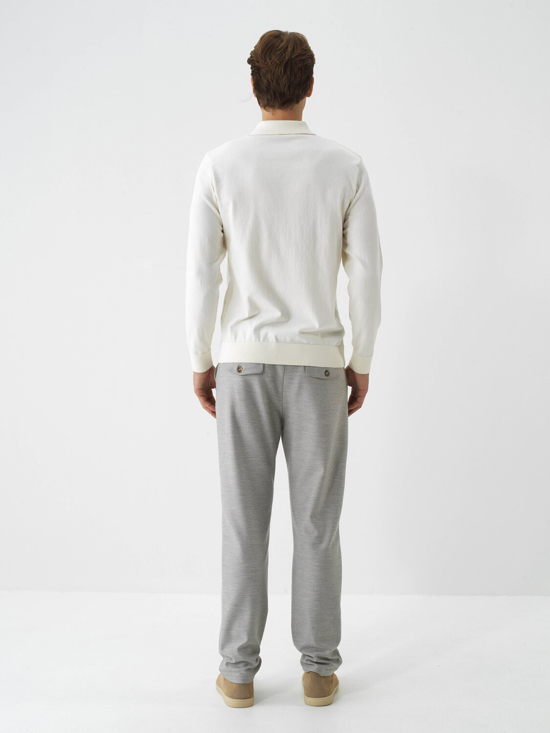 Ecru Cotton Textured Regular Fit Sweater - Xint