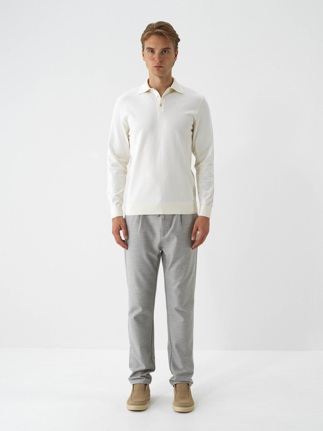 Ecru Cotton Textured Regular Fit Sweater - Xint