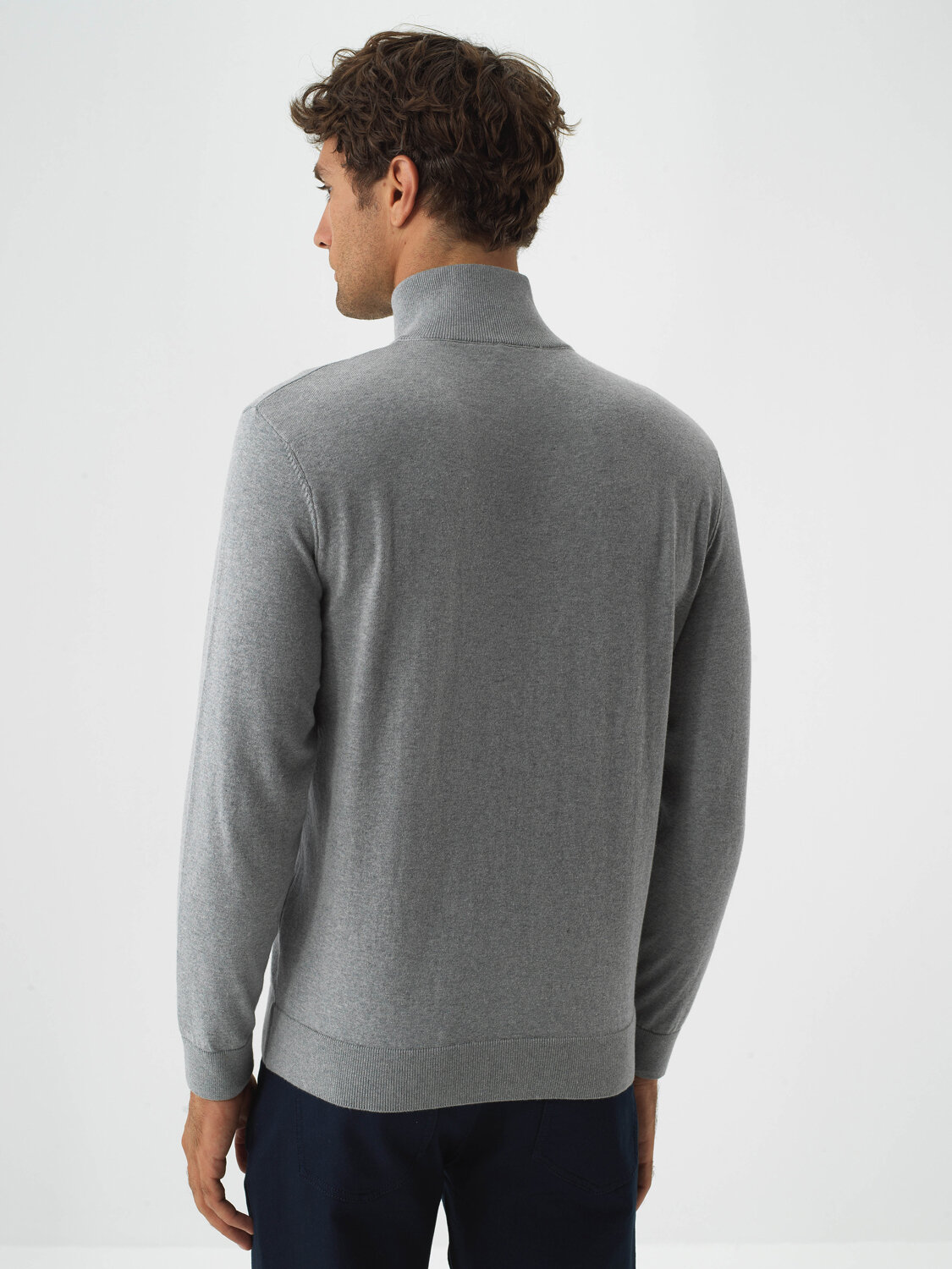 Gray Cotton Textured Regular Fit Sweater - Xint