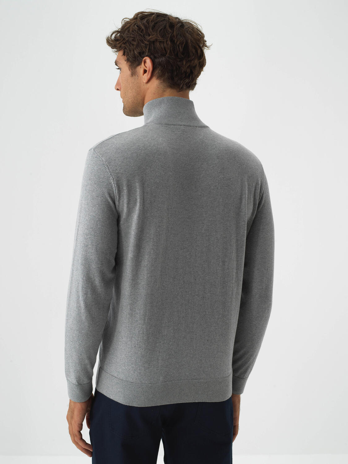 Gray Cotton Textured Regular Fit Sweater - 4