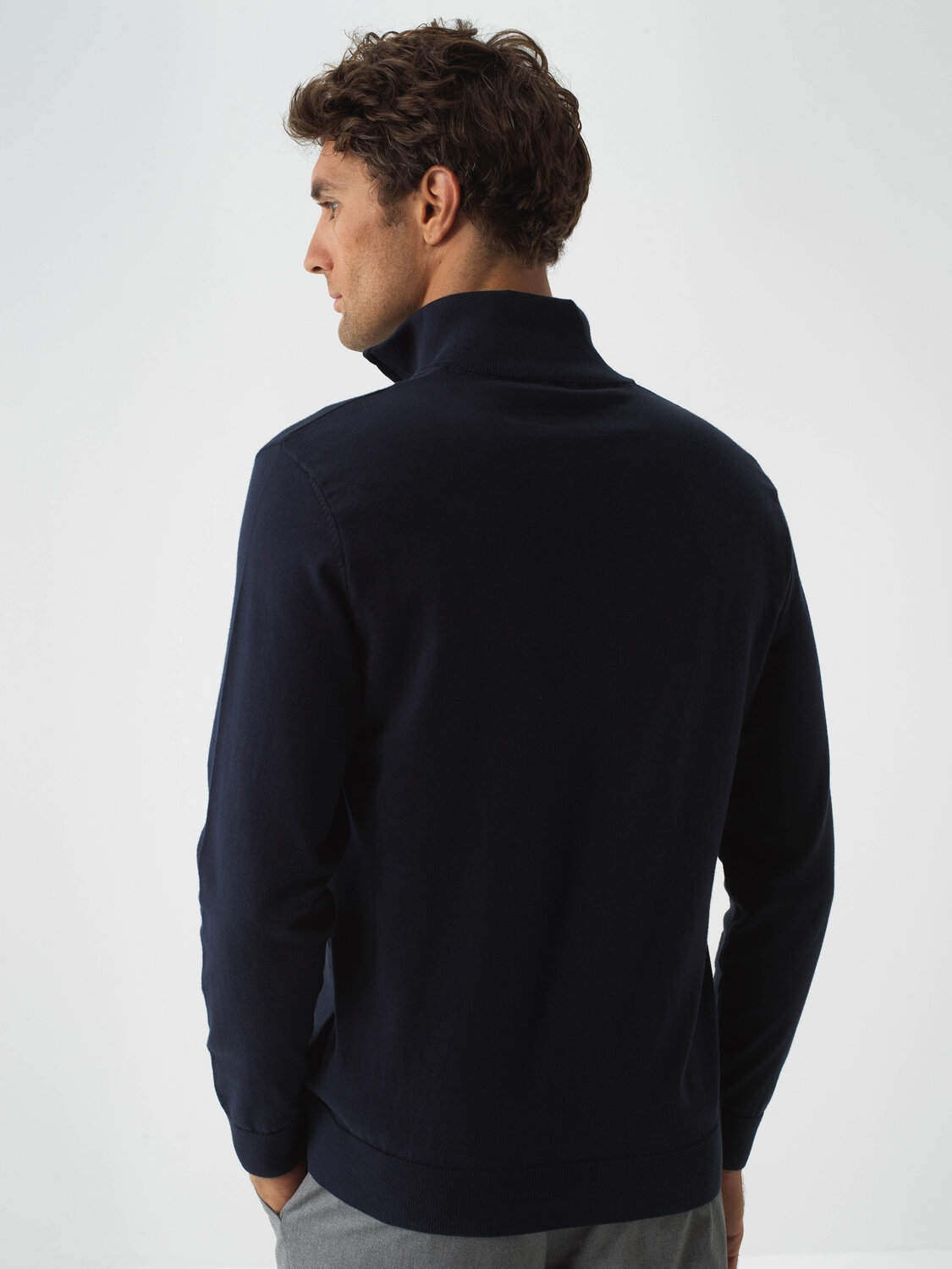 Navy Blue Cotton Textured Regular Fit Sweater - Xint
