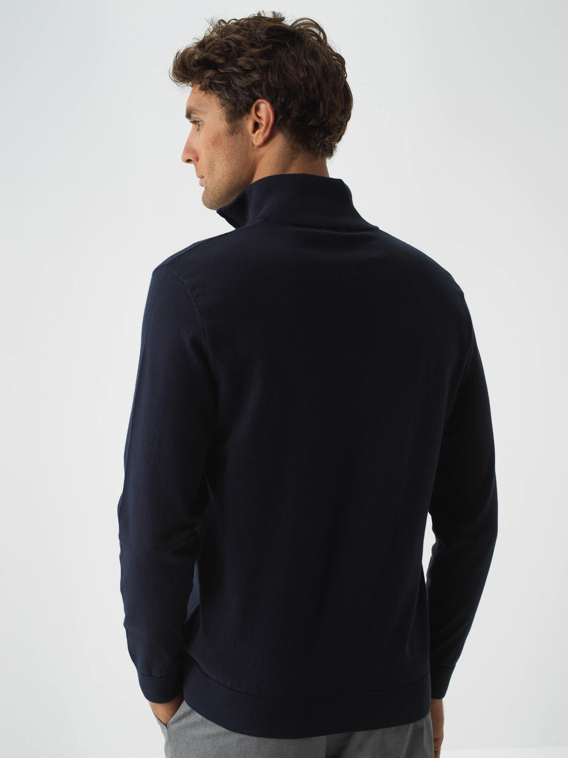 Navy Blue Cotton Textured Regular Fit Sweater - 4