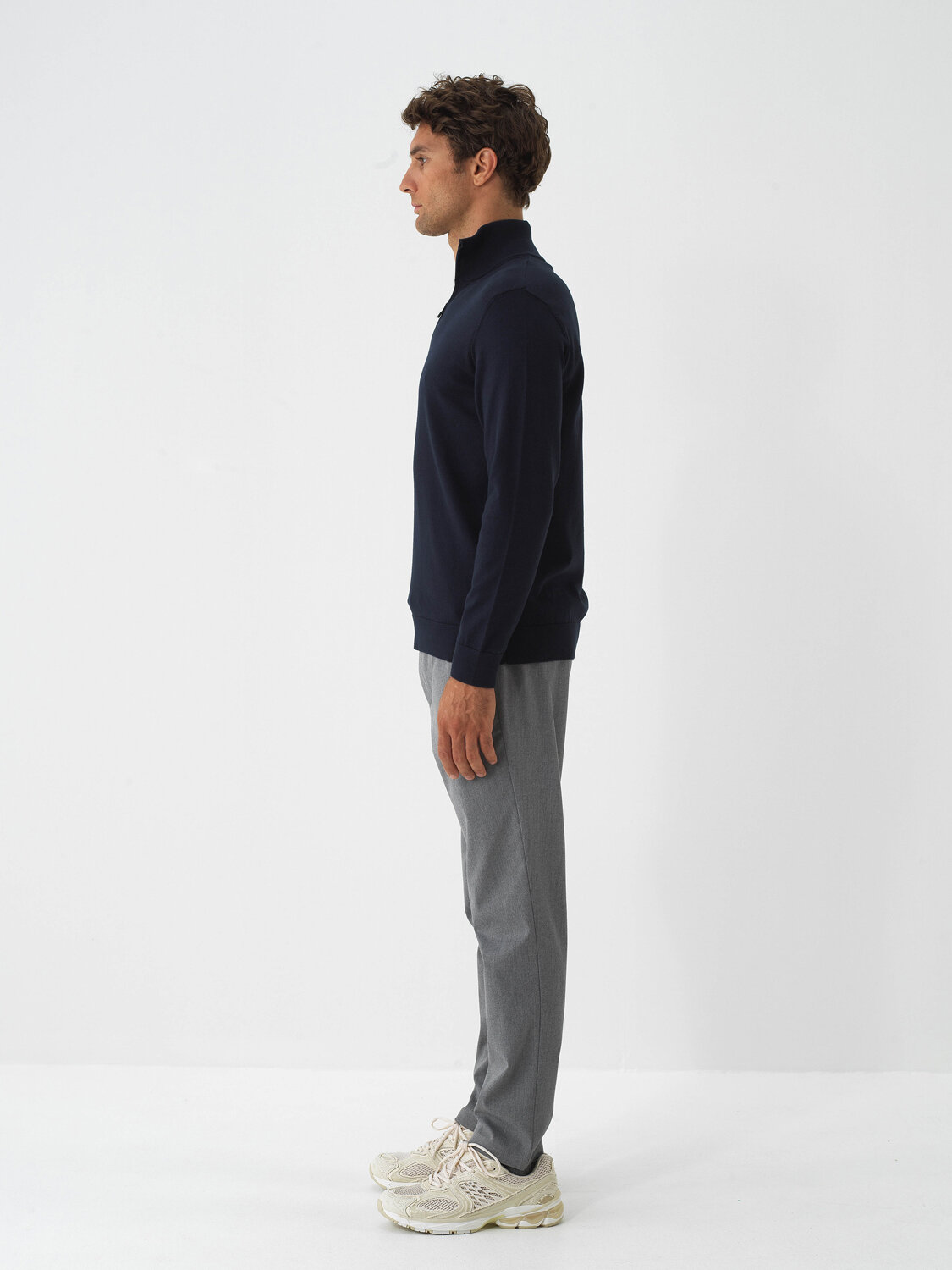 Navy Blue Cotton Textured Regular Fit Sweater - Xint