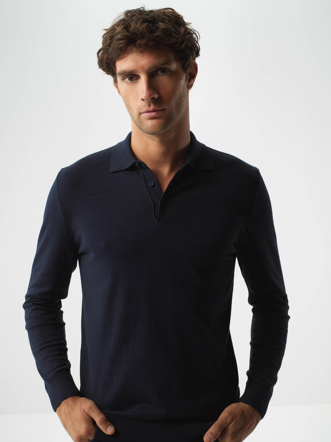 Navy Blue Cotton Textured Regular Fit Sweater